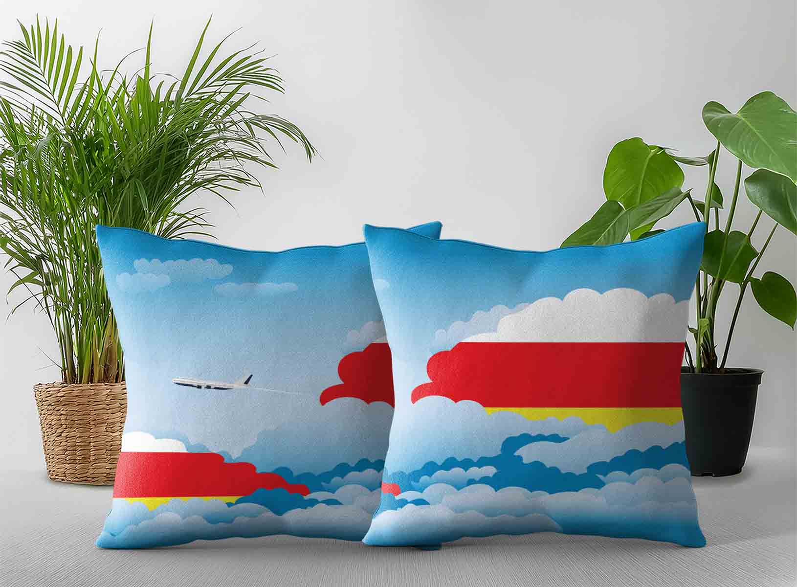 South Ossetia World Airplane Day Clouds Square & Rectangle Pillow Cases | Aviation Sky Travel Decorative Throw Pillow Covers