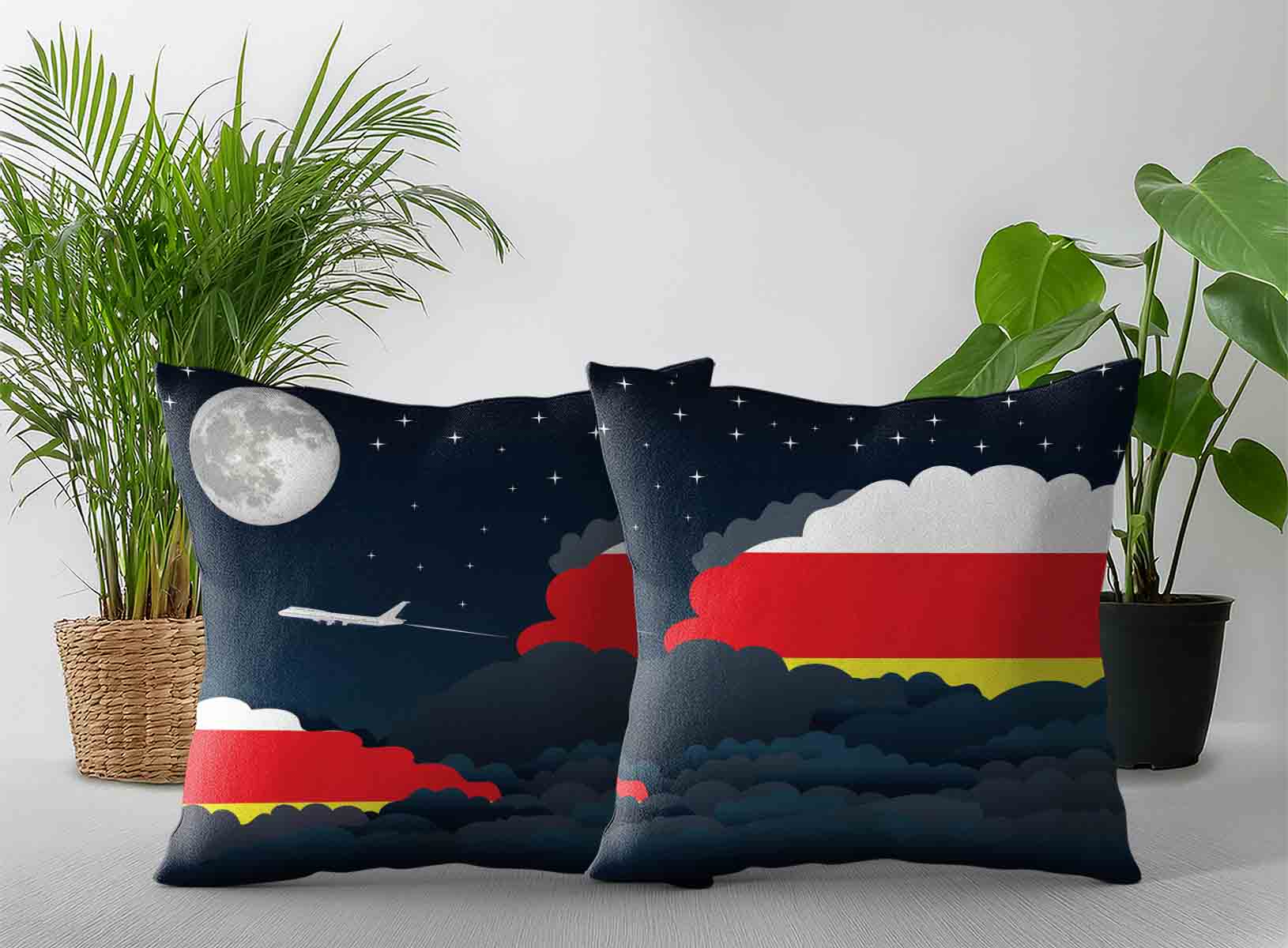 South Ossetia World Airplane Night Clouds Square & Rectangle Pillow Cases | Aviation Night Sky Decorative Throw Pillow Covers