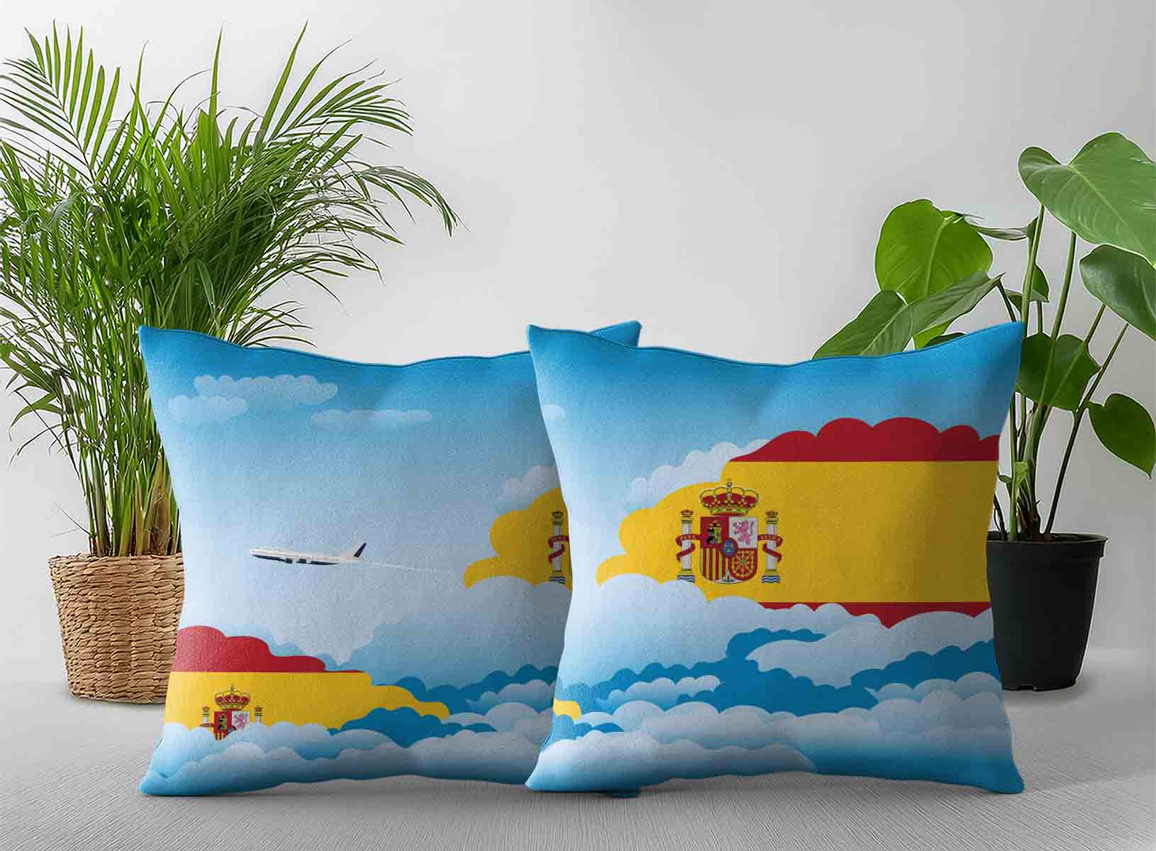 Spain World Airplane Day Clouds Square & Rectangle Pillow Cases | Aviation Sky Travel Decorative Throw Pillow Covers