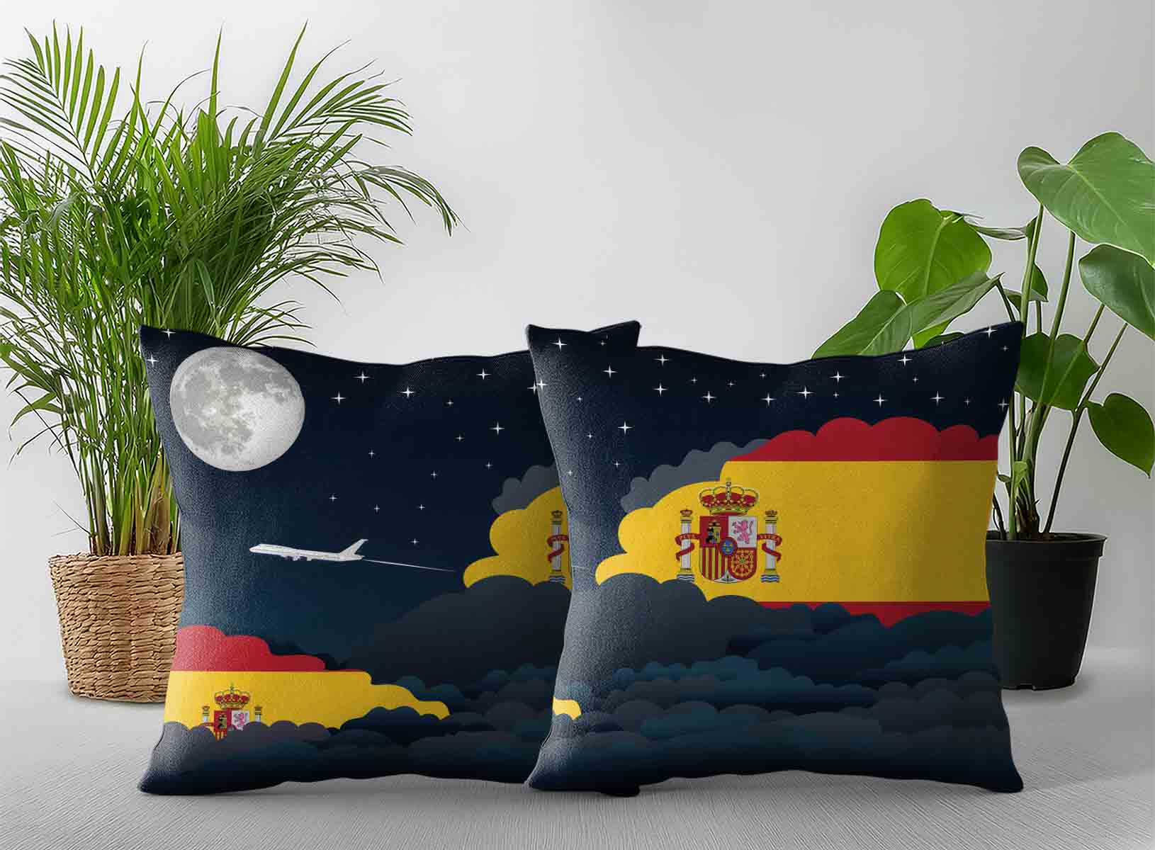 Spain World Airplane Night Clouds Square & Rectangle Pillow Cases | Aviation Night Sky Decorative Throw Pillow Covers