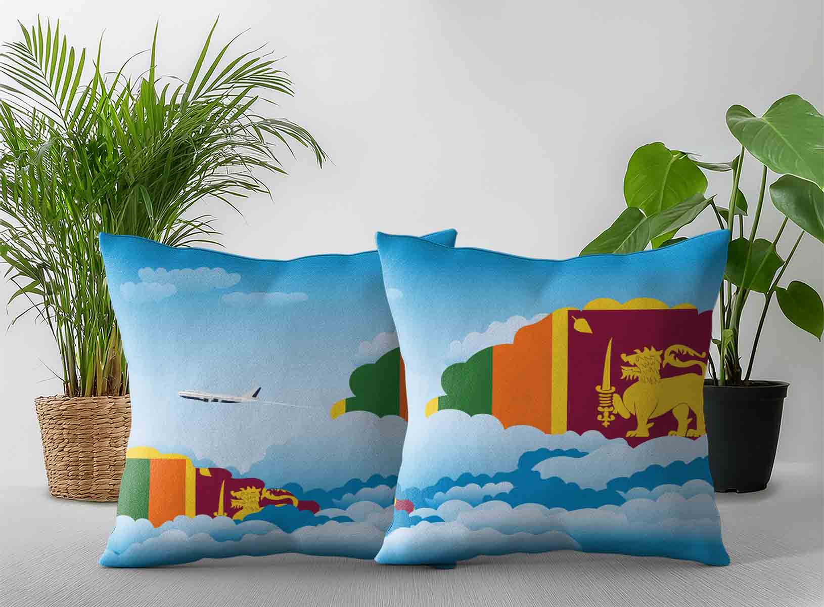 Sri Lanka World Airplane Day Clouds Square & Rectangle Pillow Cases | Aviation Sky Travel Decorative Throw Pillow Covers