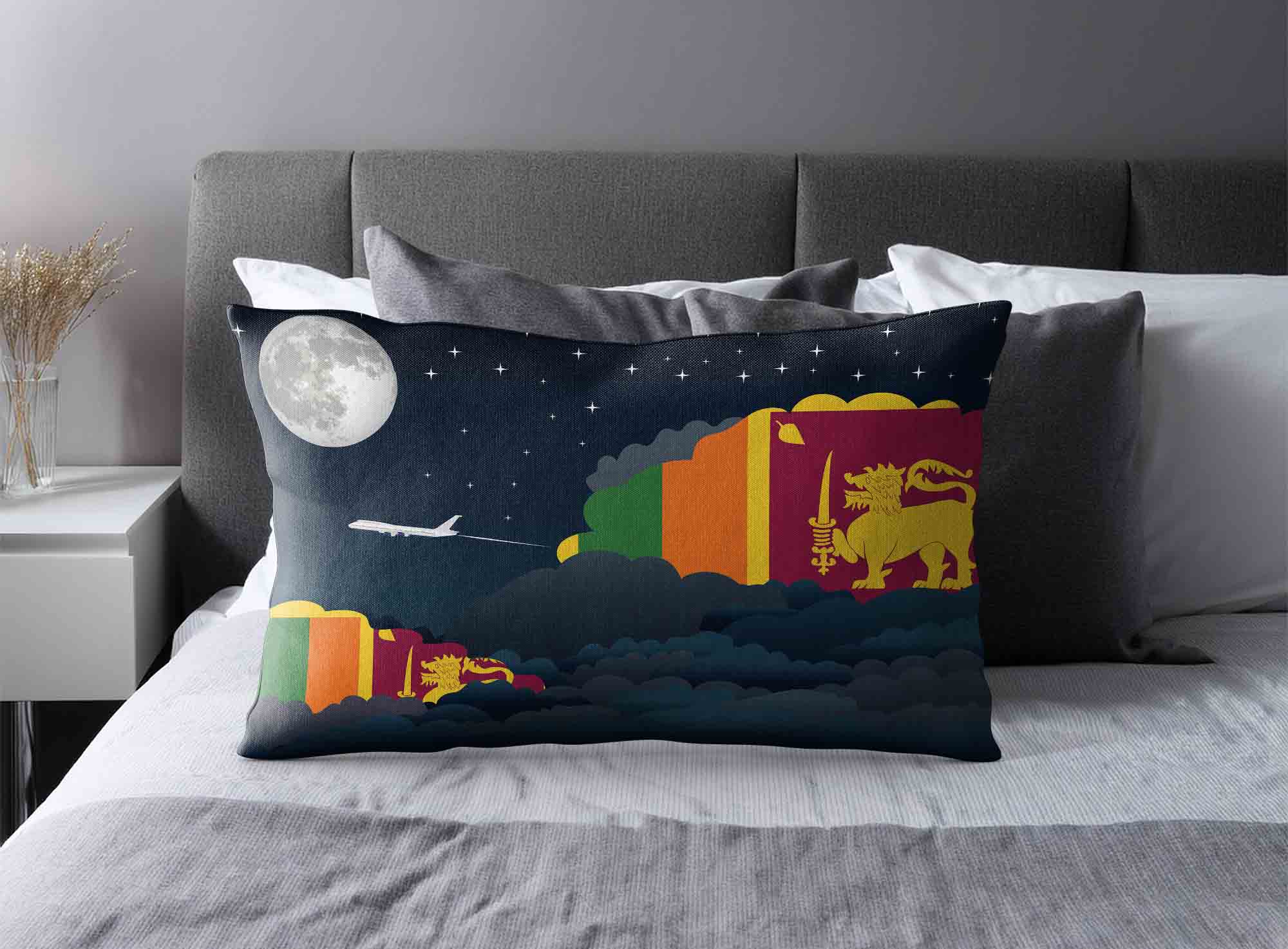 Sri Lanka World Airplane Night Clouds Square & Rectangle Pillow Cases | Aviation Night Sky Decorative Throw Pillow Covers image 2