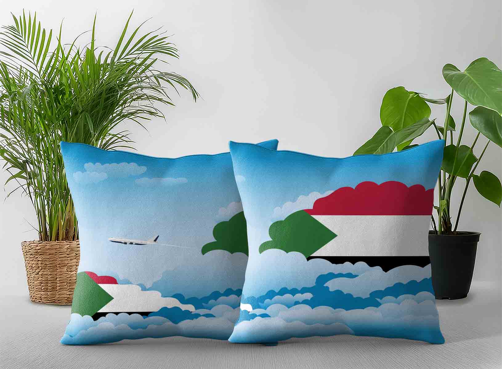 Sudan World Airplane Day Clouds Square & Rectangle Pillow Cases | Aviation Sky Travel Decorative Throw Pillow Covers