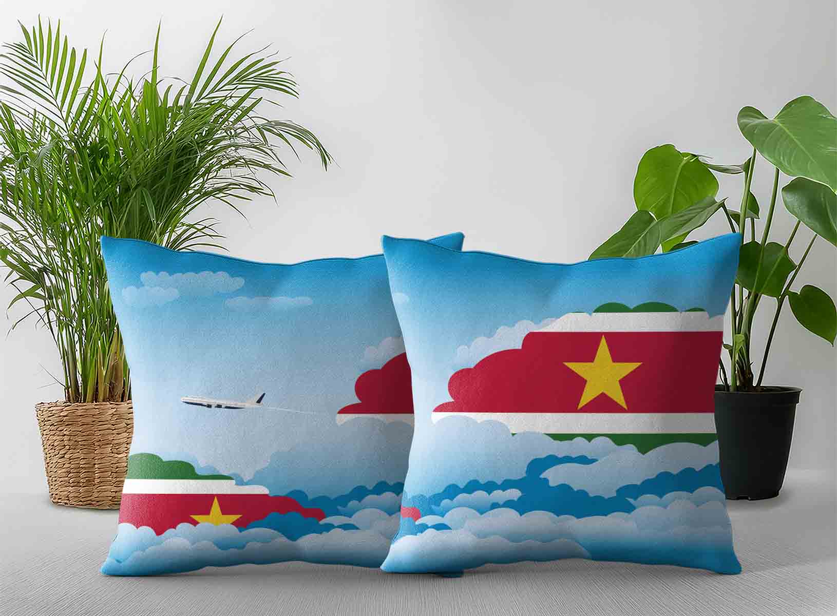 Suriname World Airplane Day Clouds Square & Rectangle Pillow Cases | Aviation Sky Travel Decorative Throw Pillow Covers