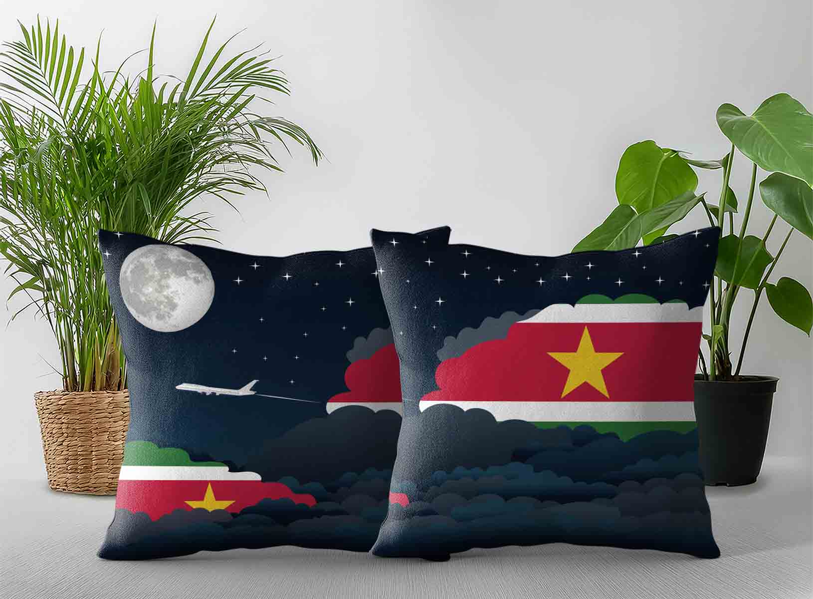 Suriname World Airplane Night Clouds Square & Rectangle Pillow Cases | Aviation Night Sky Decorative Throw Pillow Covers