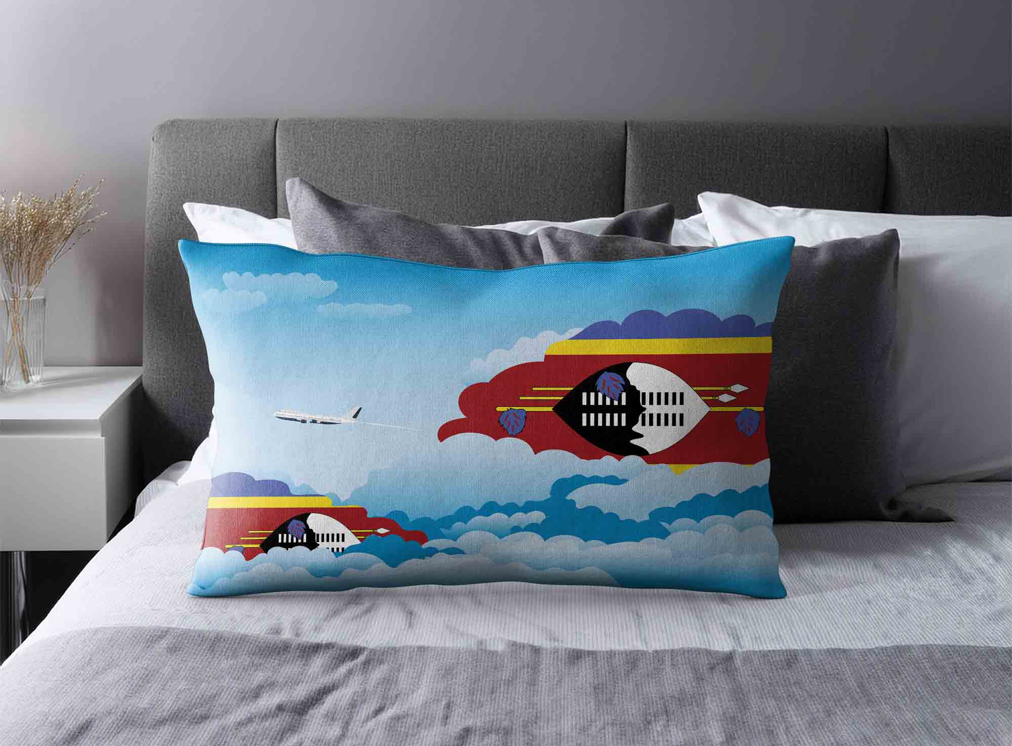 Swaziland World Airplane Day Clouds Square & Rectangle Pillow Cases | Aviation Sky Travel Decorative Throw Pillow Covers image 2