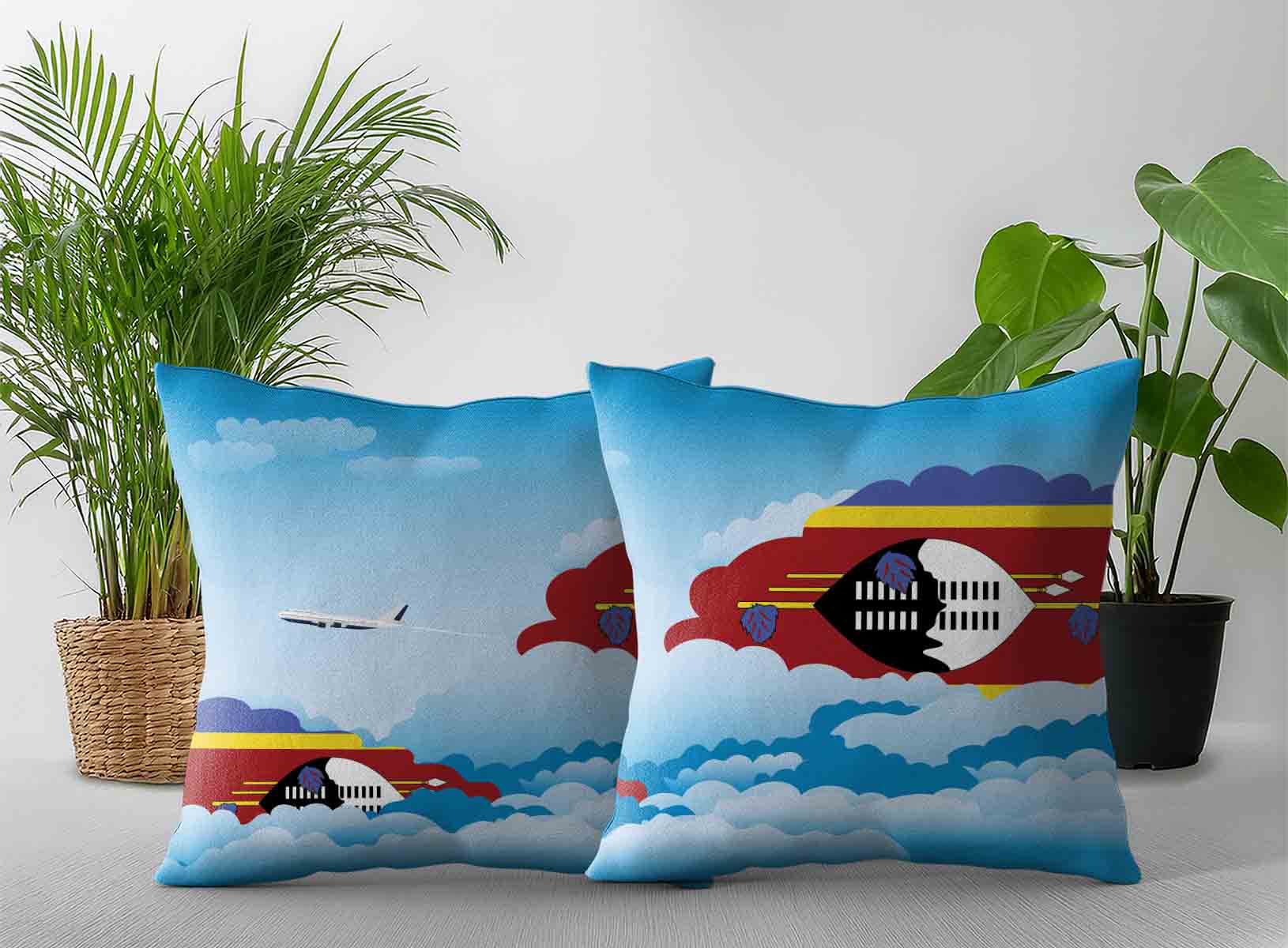 Swaziland World Airplane Day Clouds Square & Rectangle Pillow Cases | Aviation Sky Travel Decorative Throw Pillow Covers