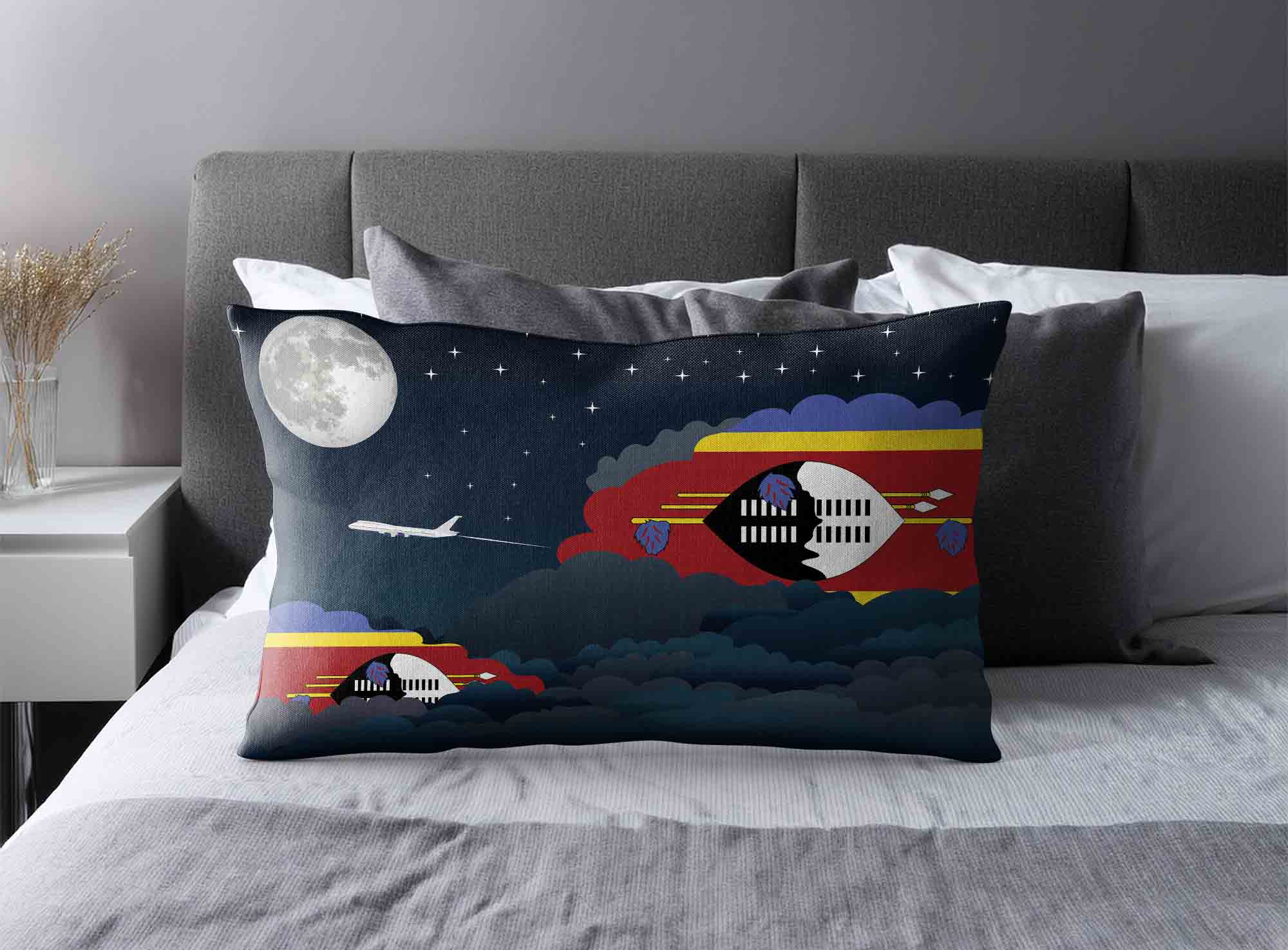 Swaziland World Airplane Night Clouds Square & Rectangle Pillow Cases | Aviation Night Sky Decorative Throw Pillow Covers image 2