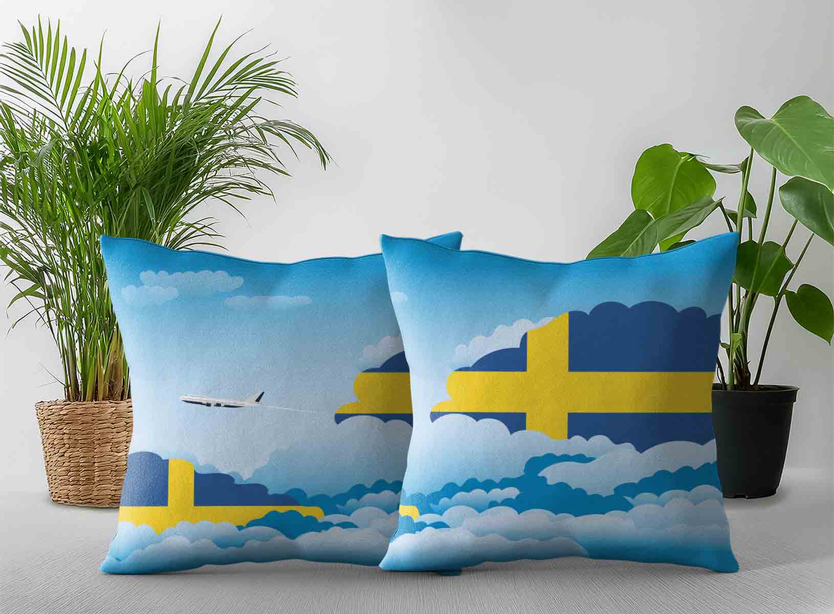 Sweden World Airplane Day Clouds Square & Rectangle Pillow Cases | Aviation Sky Travel Decorative Throw Pillow Covers