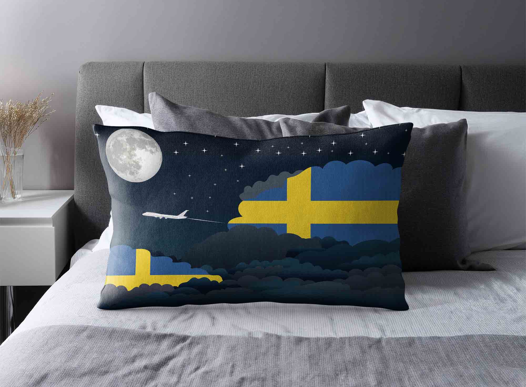 Sweden World Airplane Night Clouds Square & Rectangle Pillow Cases | Aviation Night Sky Decorative Throw Pillow Covers image 2