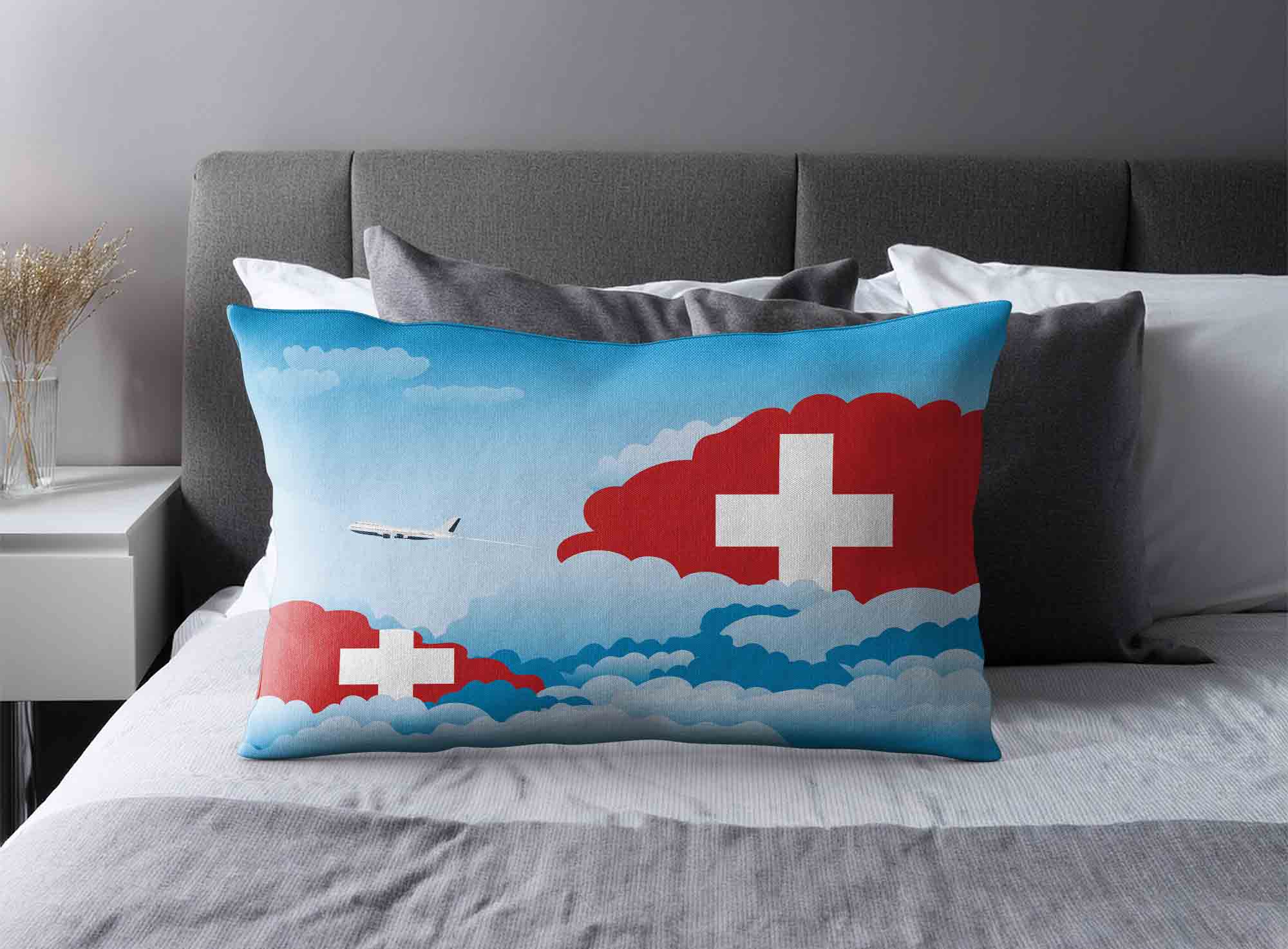 Switzerland World Airplane Day Clouds Square & Rectangle Pillow Cases | Aviation Sky Travel Decorative Throw Pillow Covers image 2
