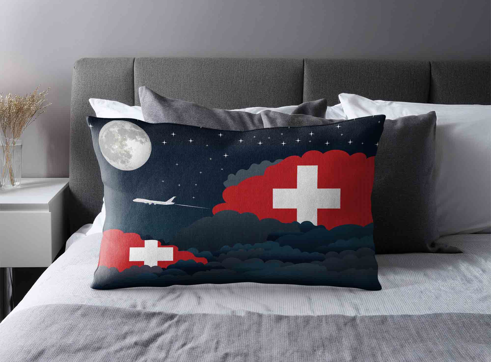 Switzerland World Airplane Night Clouds Square & Rectangle Pillow Cases | Aviation Night Sky Decorative Throw Pillow Covers image 2