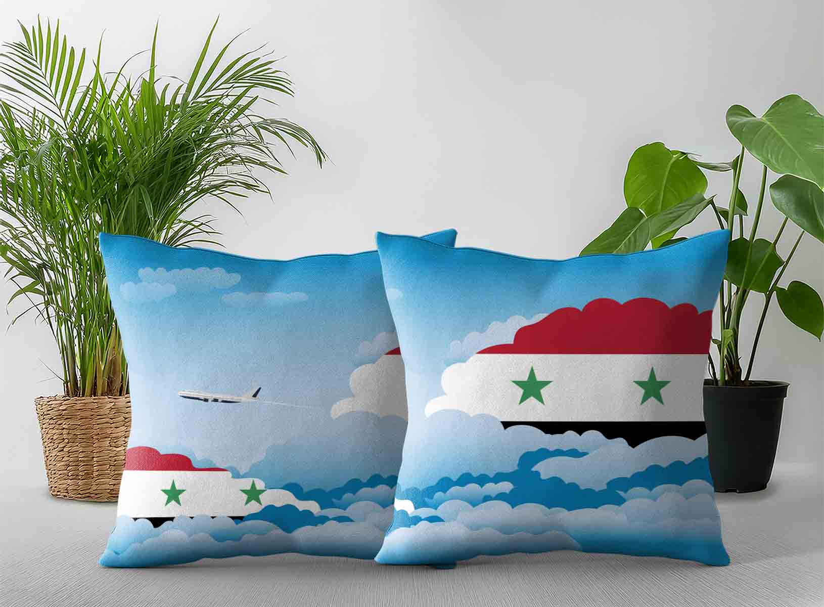 Syria World Airplane Day Clouds Square & Rectangle Pillow Cases | Aviation Sky Travel Decorative Throw Pillow Covers