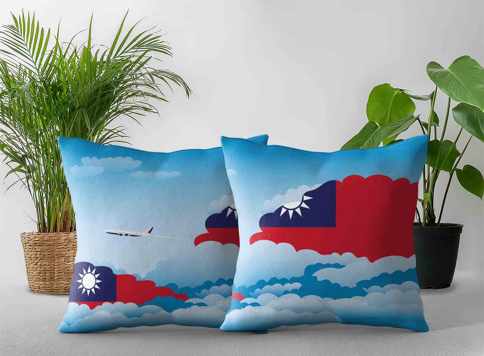 Taiwan World Airplane Day Clouds Square & Rectangle Pillow Cases | Aviation Sky Travel Decorative Throw Pillow Covers