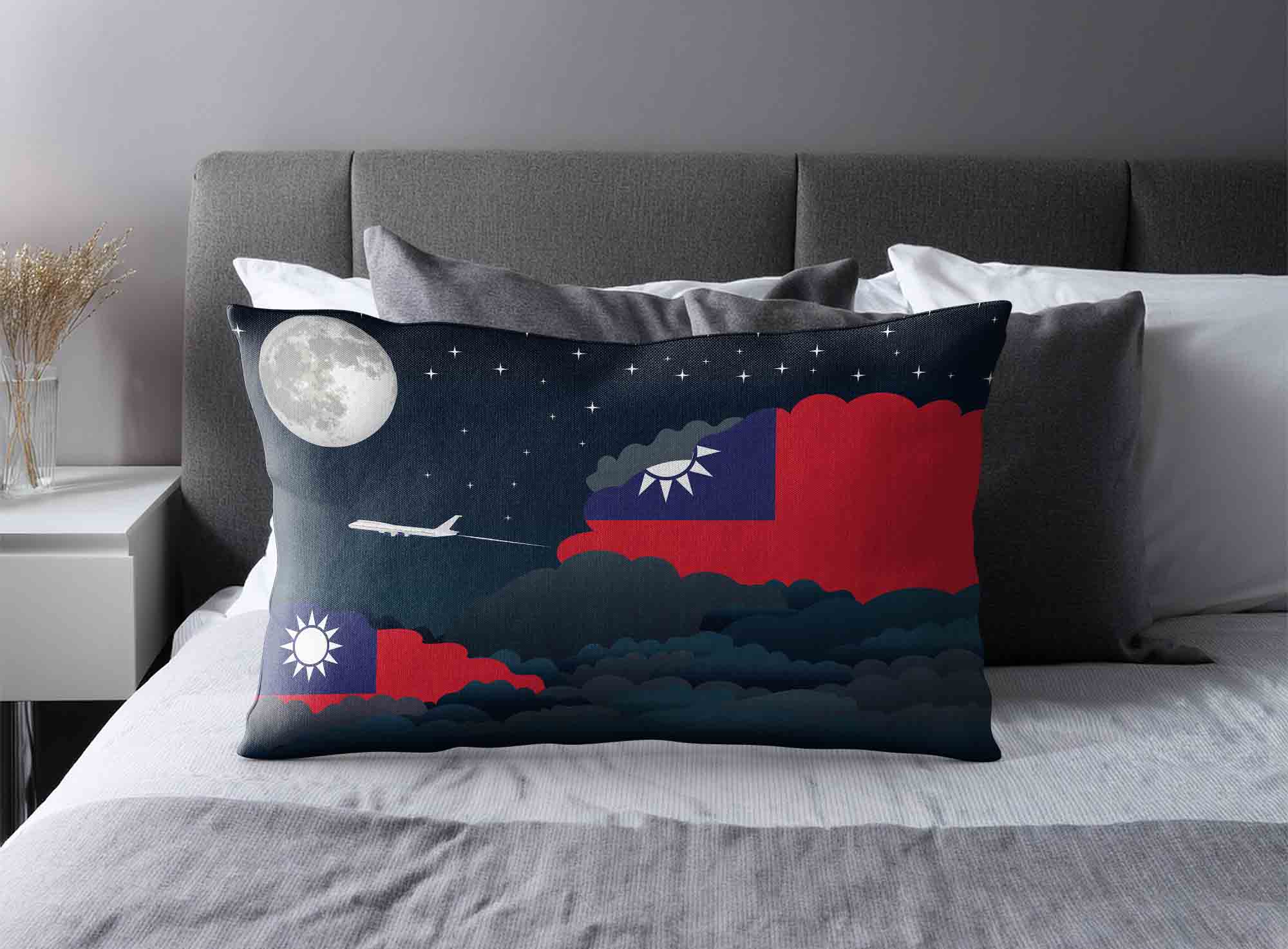Taiwan World Airplane Night Clouds Square & Rectangle Pillow Cases | Aviation Night Sky Decorative Throw Pillow Covers image 2