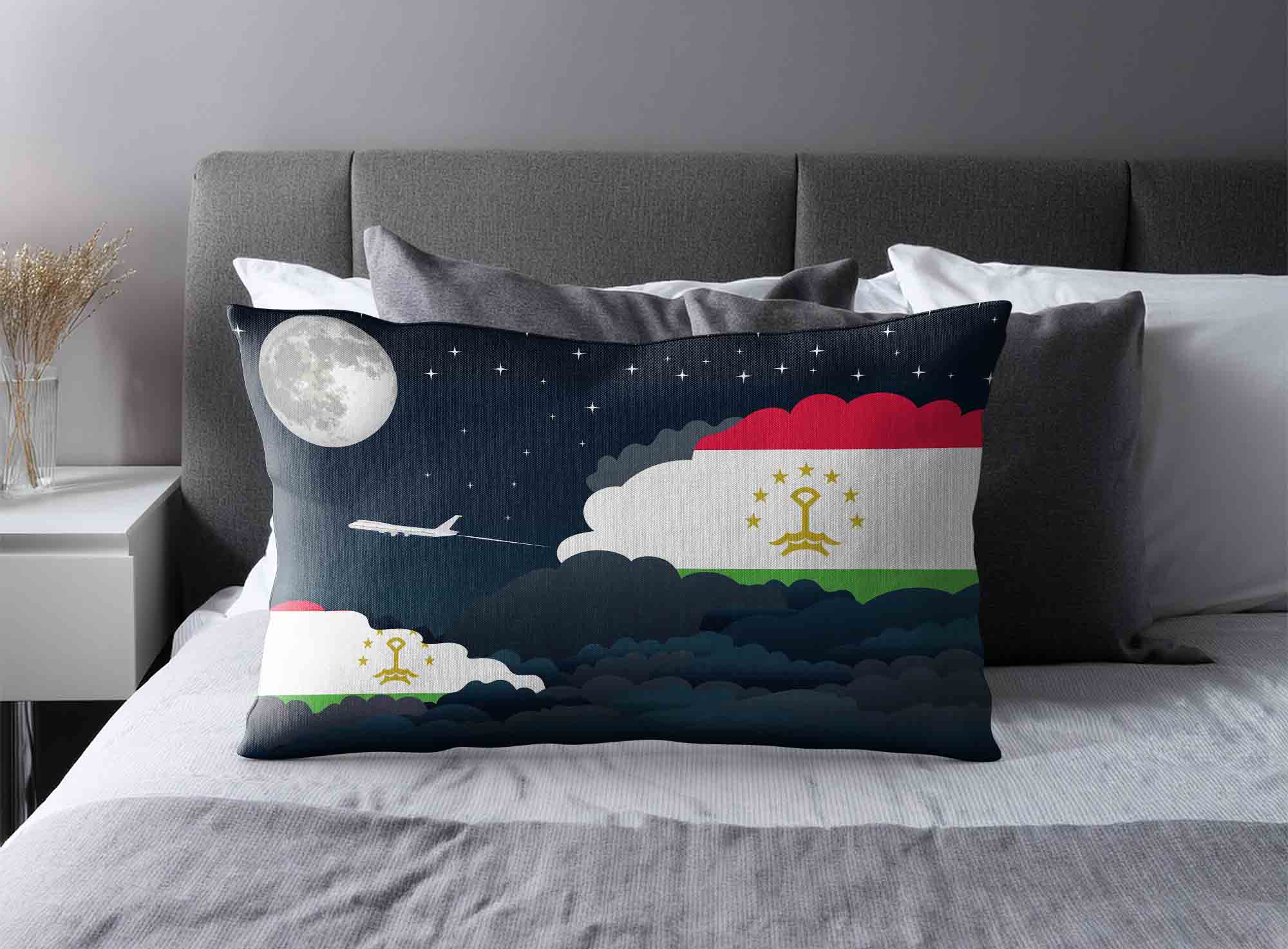 Tajikistan World Airplane Night Clouds Square & Rectangle Pillow Cases | Aviation Night Sky Decorative Throw Pillow Covers image 2