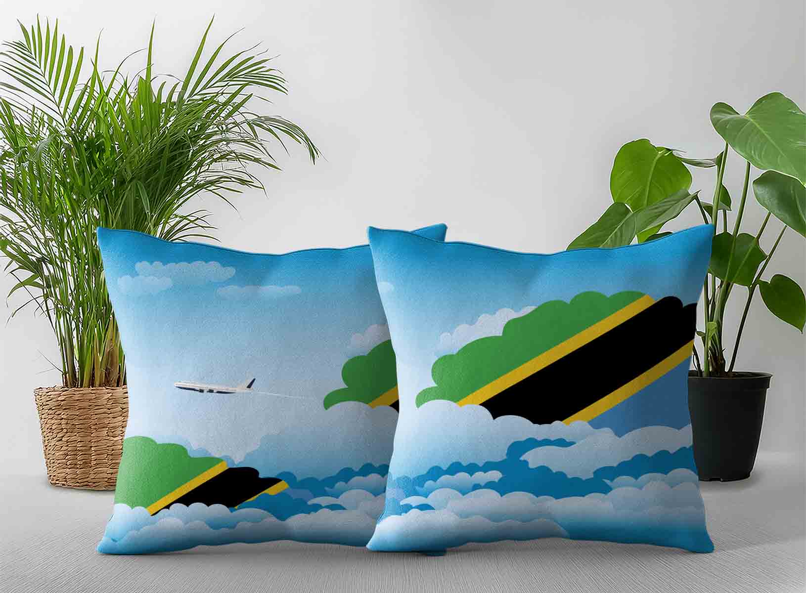 Tanzania World Airplane Day Clouds Square & Rectangle Pillow Cases | Aviation Sky Travel Decorative Throw Pillow Covers