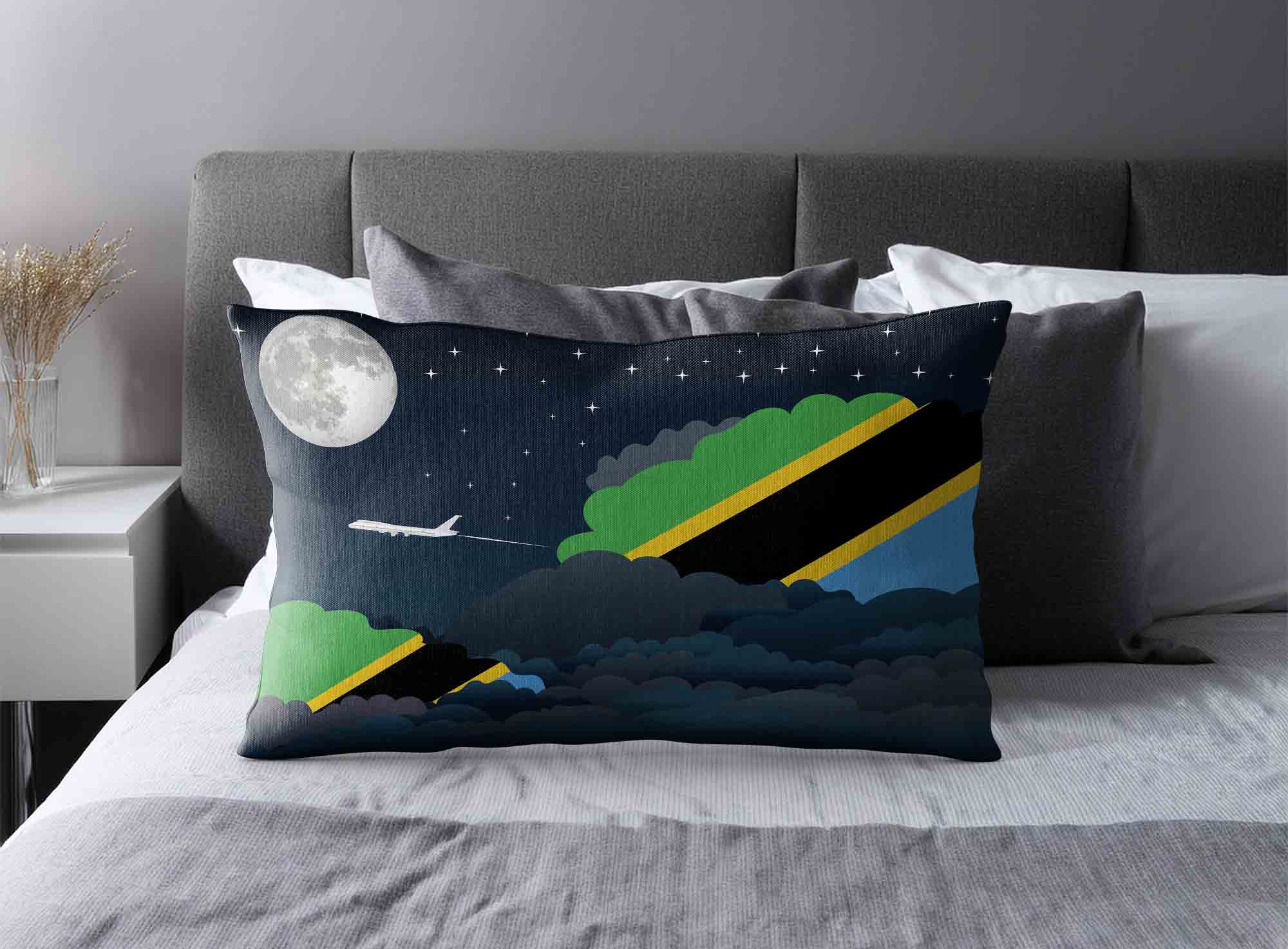 Tanzania World Airplane Night Clouds Square & Rectangle Pillow Cases | Aviation Night Sky Decorative Throw Pillow Covers image 2