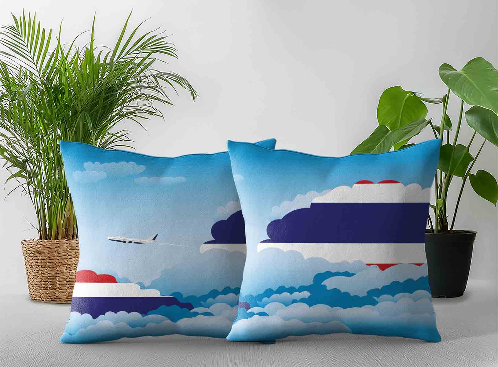 Thailand World Airplane Day Clouds Square & Rectangle Pillow Cases | Aviation Sky Travel Decorative Throw Pillow Covers