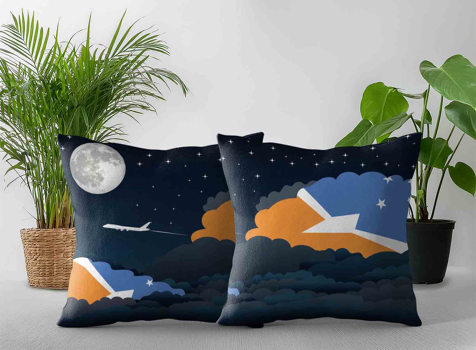Tierra del Fuego Province Argentina World Airplane Night Clouds Square & Rectangle Pillow Cases | Aviation Night Sky Decorative Throw Pillow Covers