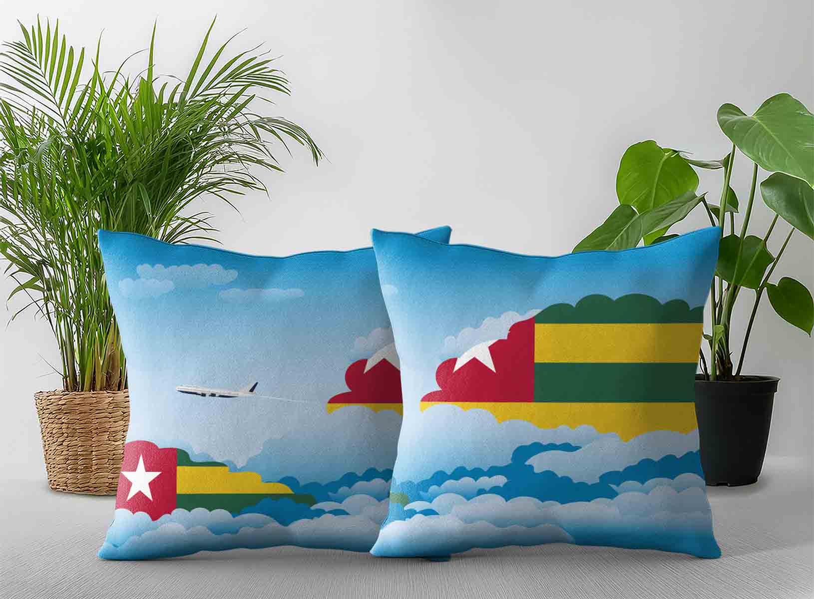 Togo World Airplane Day Clouds Square & Rectangle Pillow Cases | Aviation Sky Travel Decorative Throw Pillow Covers