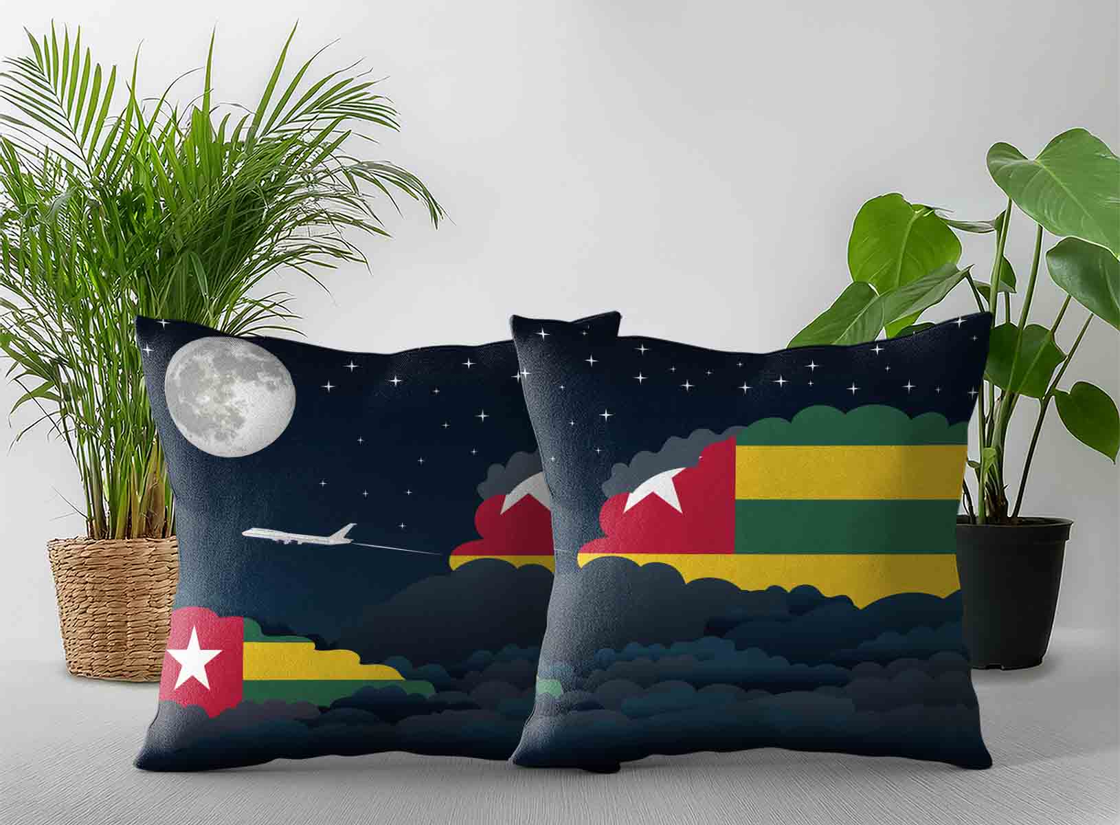 Togo World Airplane Night Clouds Square & Rectangle Pillow Cases | Aviation Night Sky Decorative Throw Pillow Covers