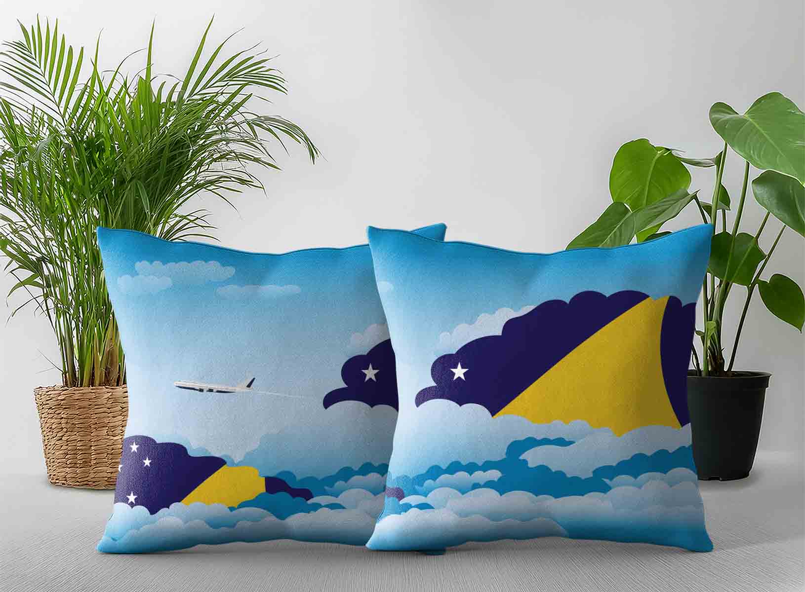 Tokelau World Airplane Day Clouds Square & Rectangle Pillow Cases | Aviation Sky Travel Decorative Throw Pillow Covers