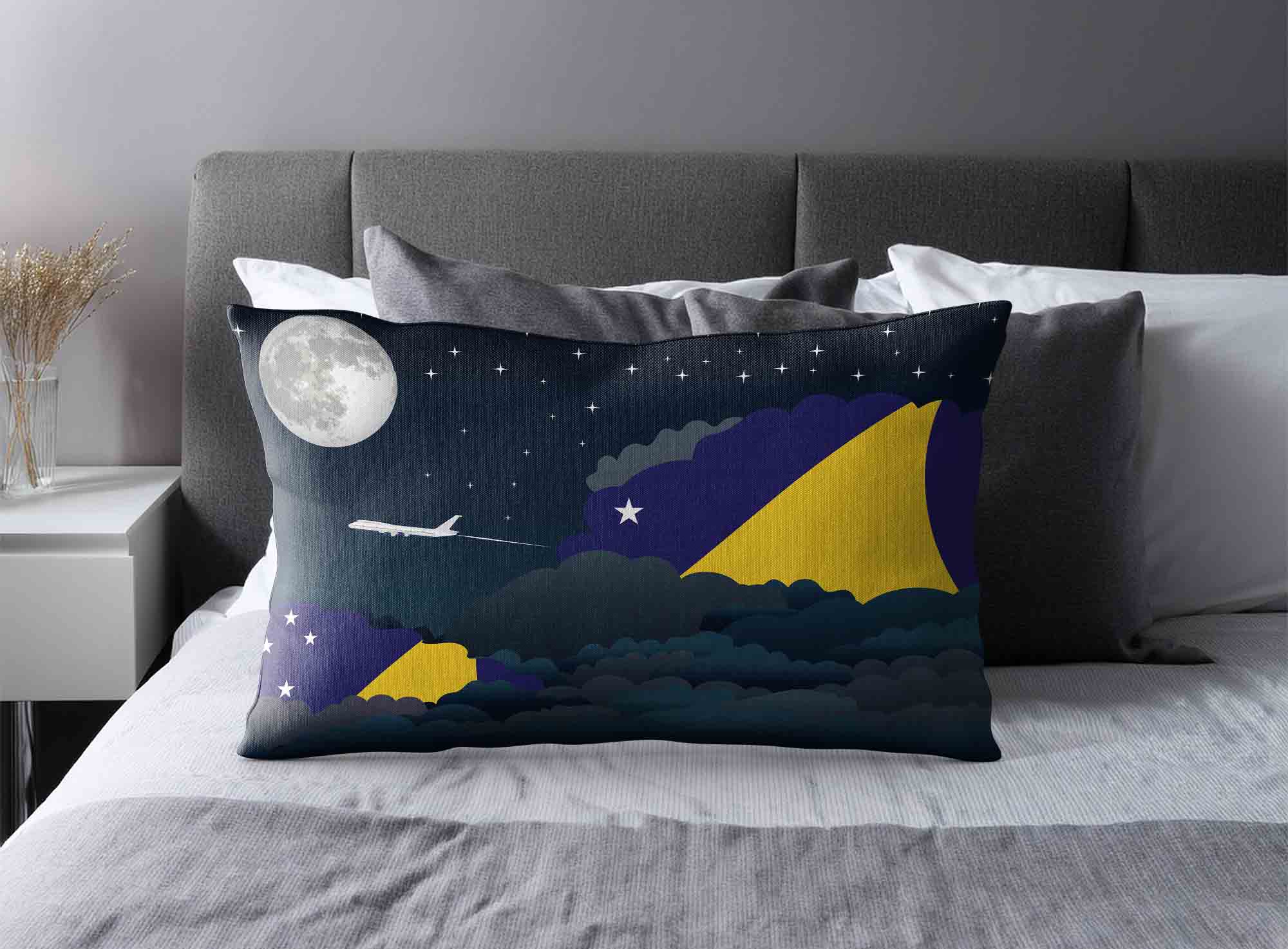 Tokelau World Airplane Night Clouds Square & Rectangle Pillow Cases | Aviation Night Sky Decorative Throw Pillow Covers image 2