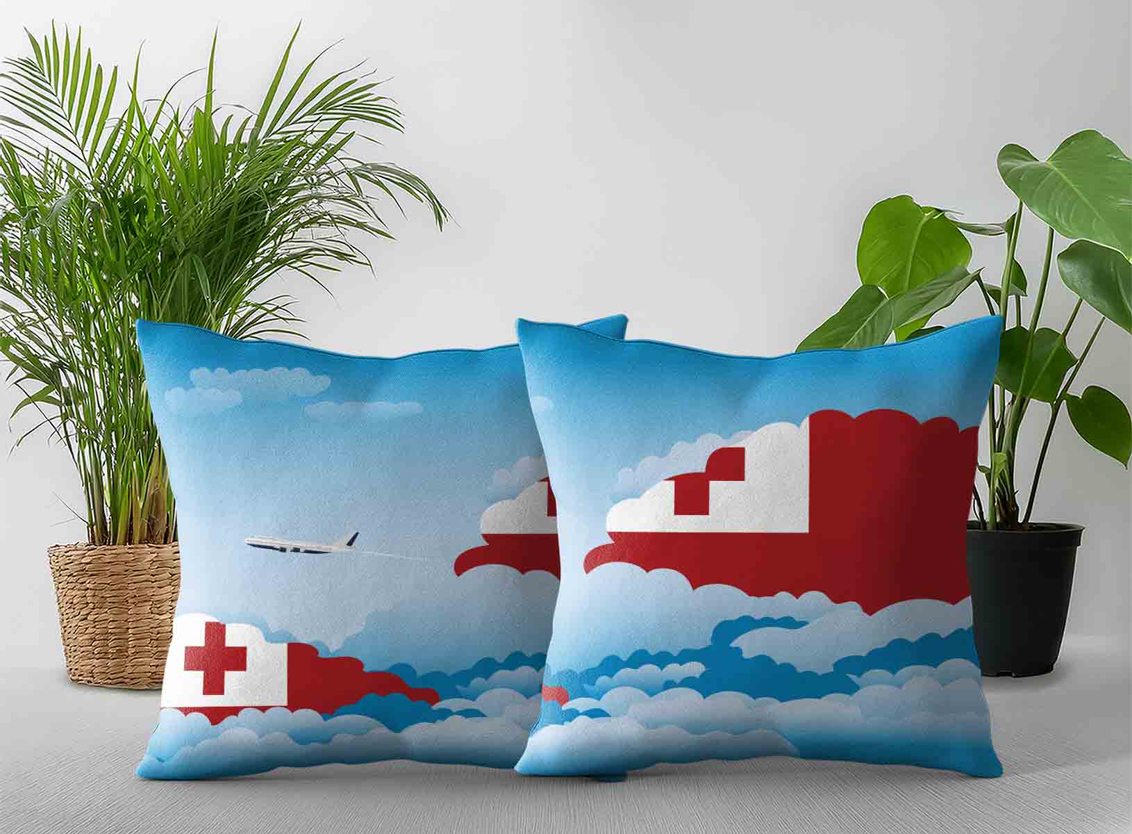 Tonga World Airplane Day Clouds Square & Rectangle Pillow Cases | Aviation Sky Travel Decorative Throw Pillow Covers