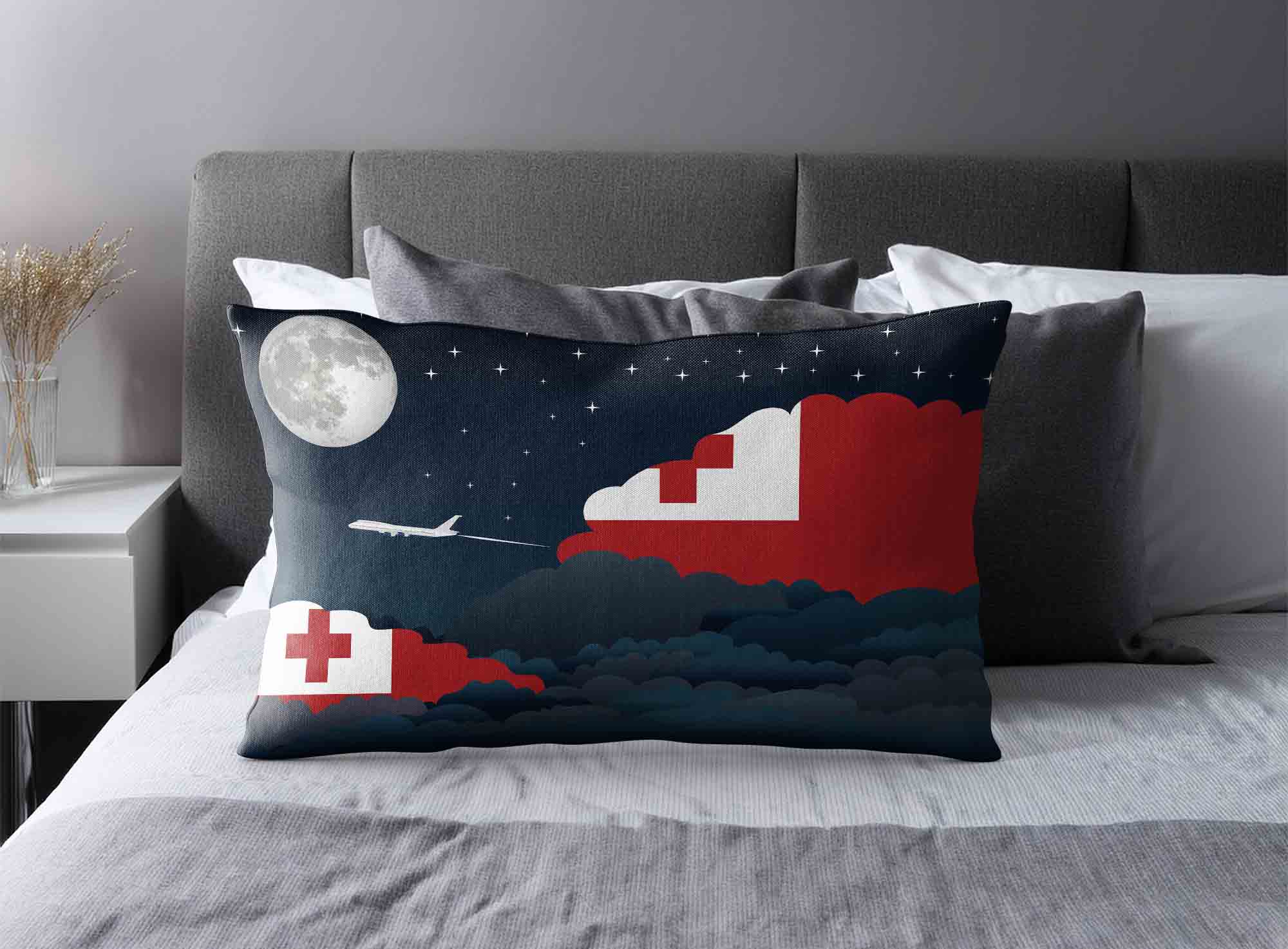 Tonga World Airplane Night Clouds Square & Rectangle Pillow Cases | Aviation Night Sky Decorative Throw Pillow Covers image 2
