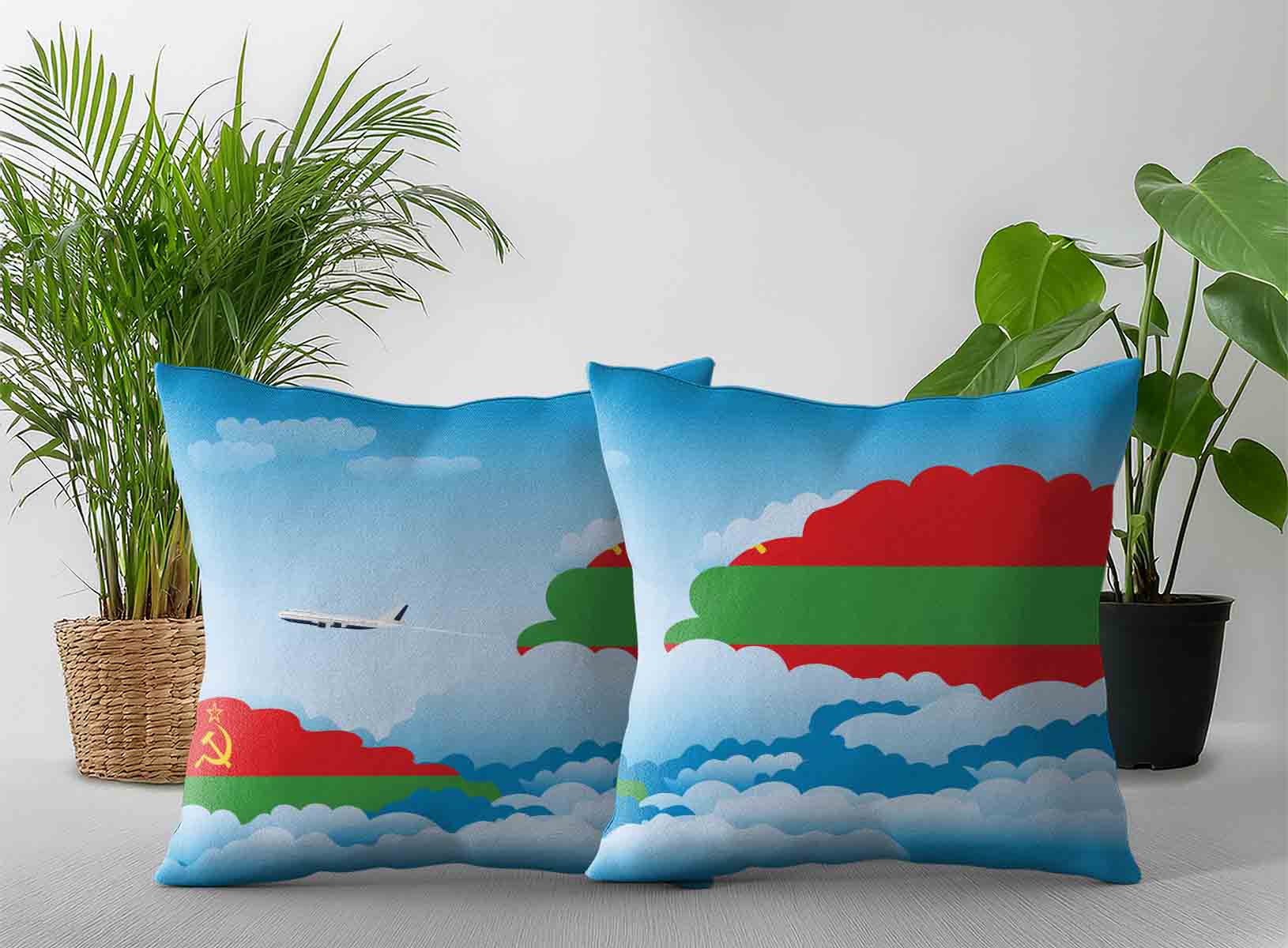 Transnistria World Airplane Day Clouds Square & Rectangle Pillow Cases | Aviation Sky Travel Decorative Throw Pillow Covers