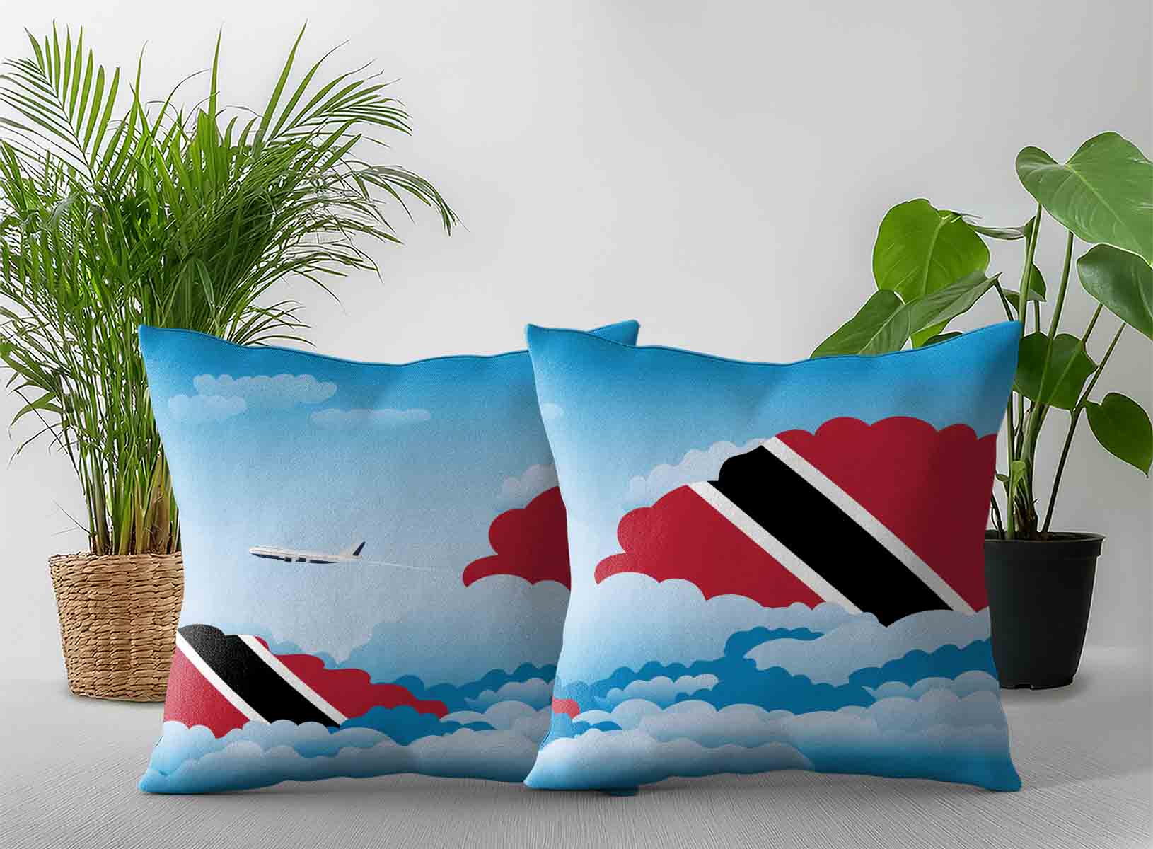 Trinidad Case and Tobago World Airplane Day Clouds Square & Rectangle Pillow Cases | Aviation Sky Travel Decorative Throw Pillow Covers