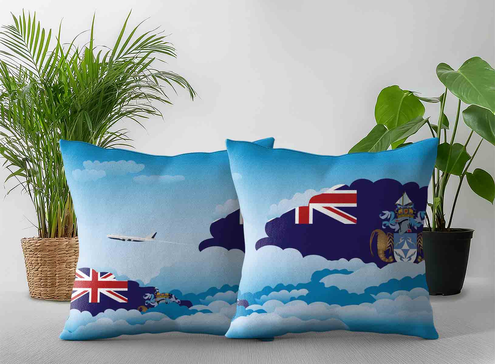 Tristan da Cunha World Airplane Day Clouds Square & Rectangle Pillow Cases | Aviation Sky Travel Decorative Throw Pillow Covers