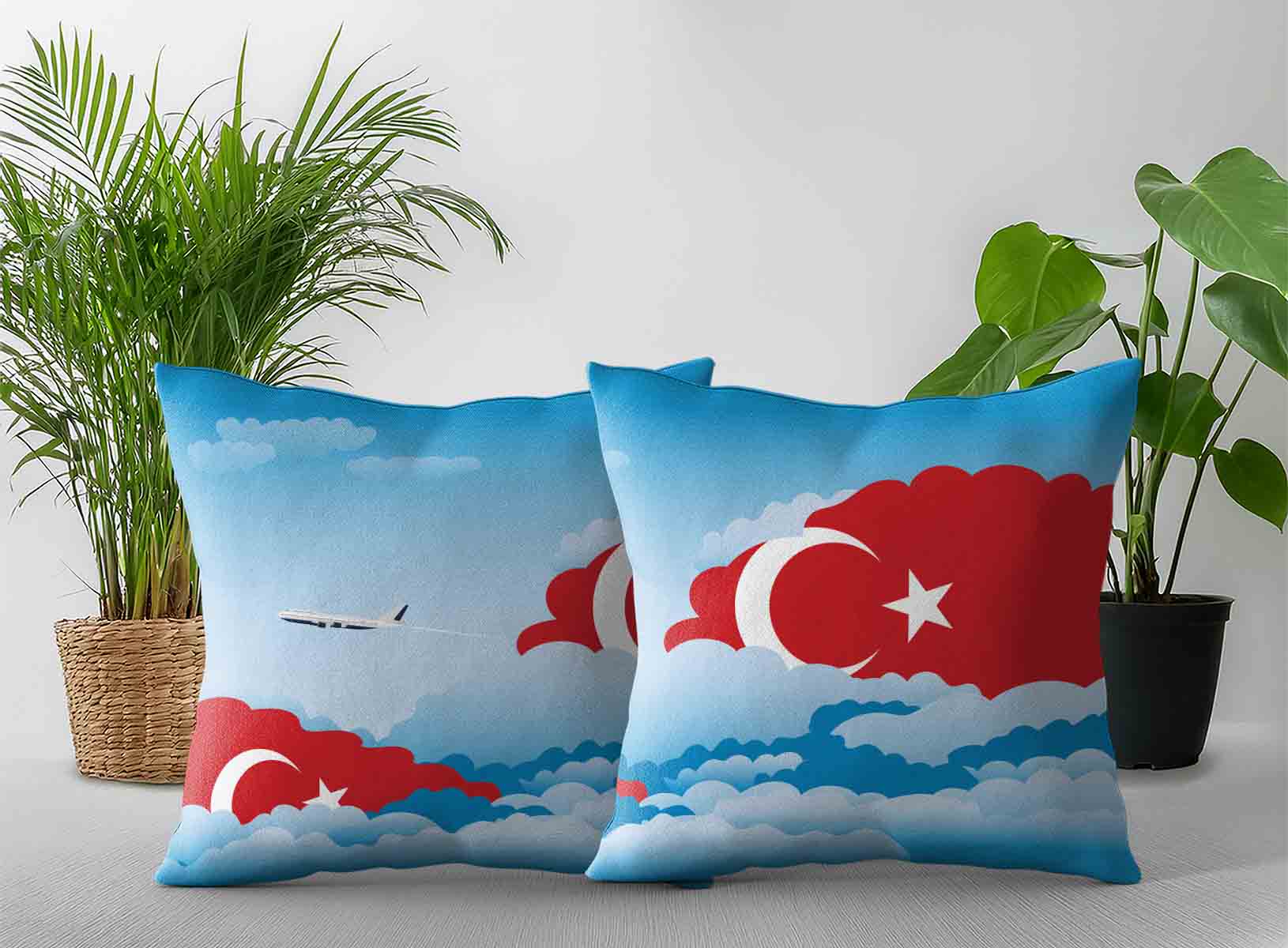 Turkey World Airplane Day Clouds Square & Rectangle Pillow Cases | Aviation Sky Travel Decorative Throw Pillow Covers