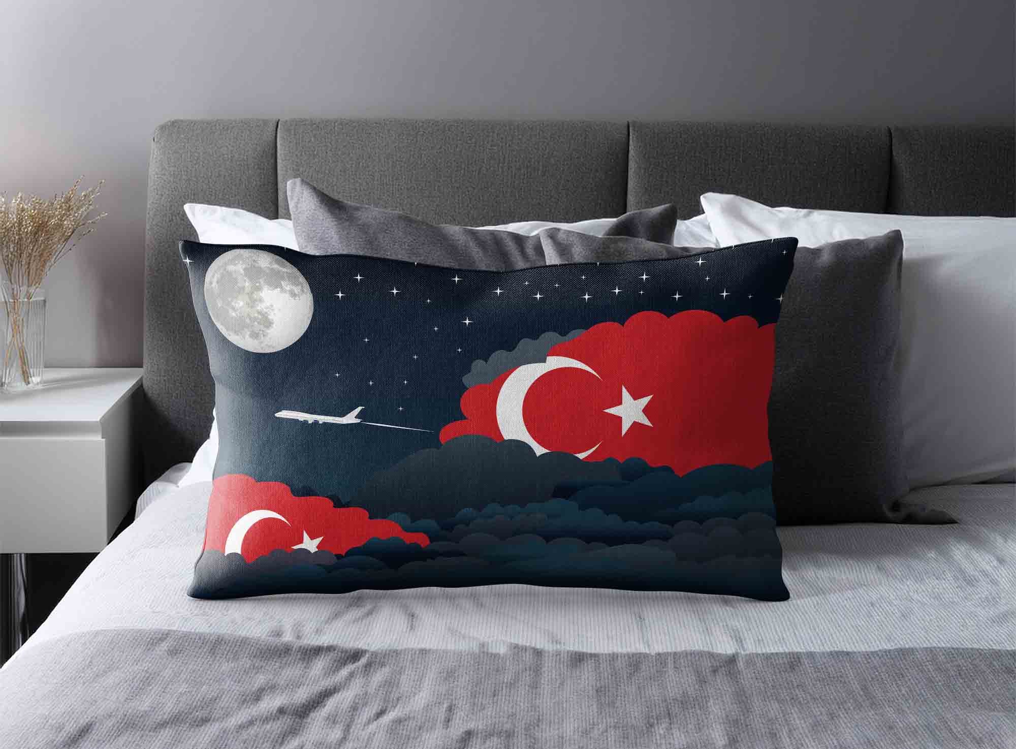Turkey World Airplane Night Clouds Square & Rectangle Pillow Cases | Aviation Night Sky Decorative Throw Pillow Covers image 2