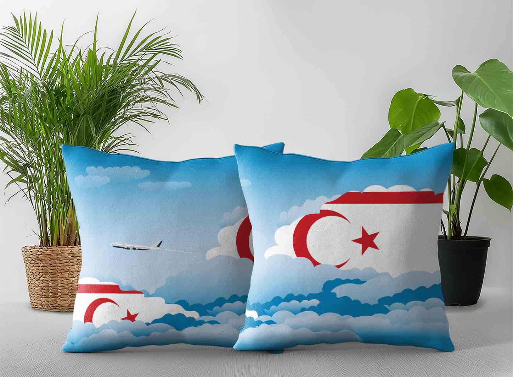Turkish Republic of Northern Cyprus World Airplane Day Clouds Square & Rectangle Pillow Cases | Aviation Sky Travel Decorative Throw Pillow Covers