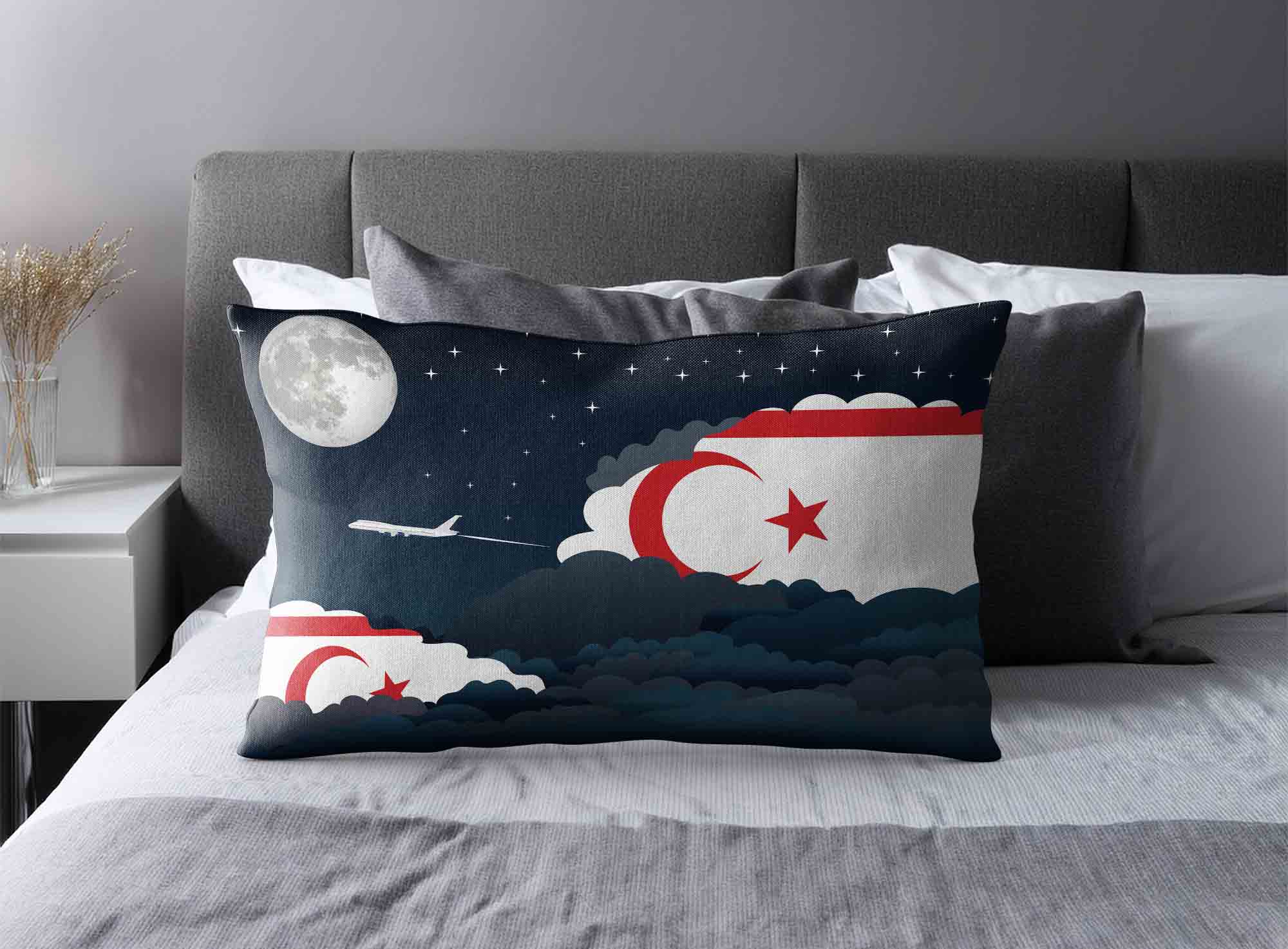 Turkish Republic of Northern Cyprus World Airplane Night Clouds Square & Rectangle Pillow Cases | Aviation Night Sky Decorative Throw Pillow Covers image 2