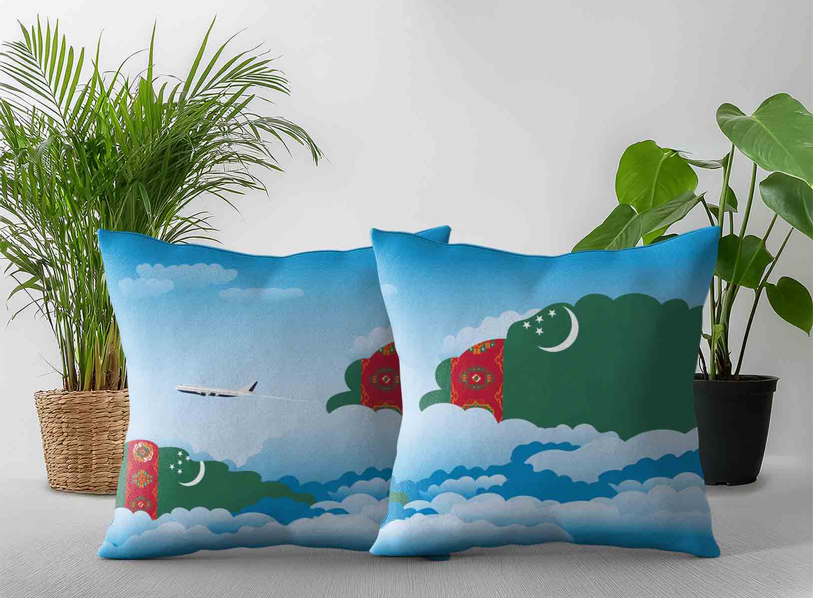 Turkmenistan World Airplane Day Clouds Square & Rectangle Pillow Cases | Aviation Sky Travel Decorative Throw Pillow Covers