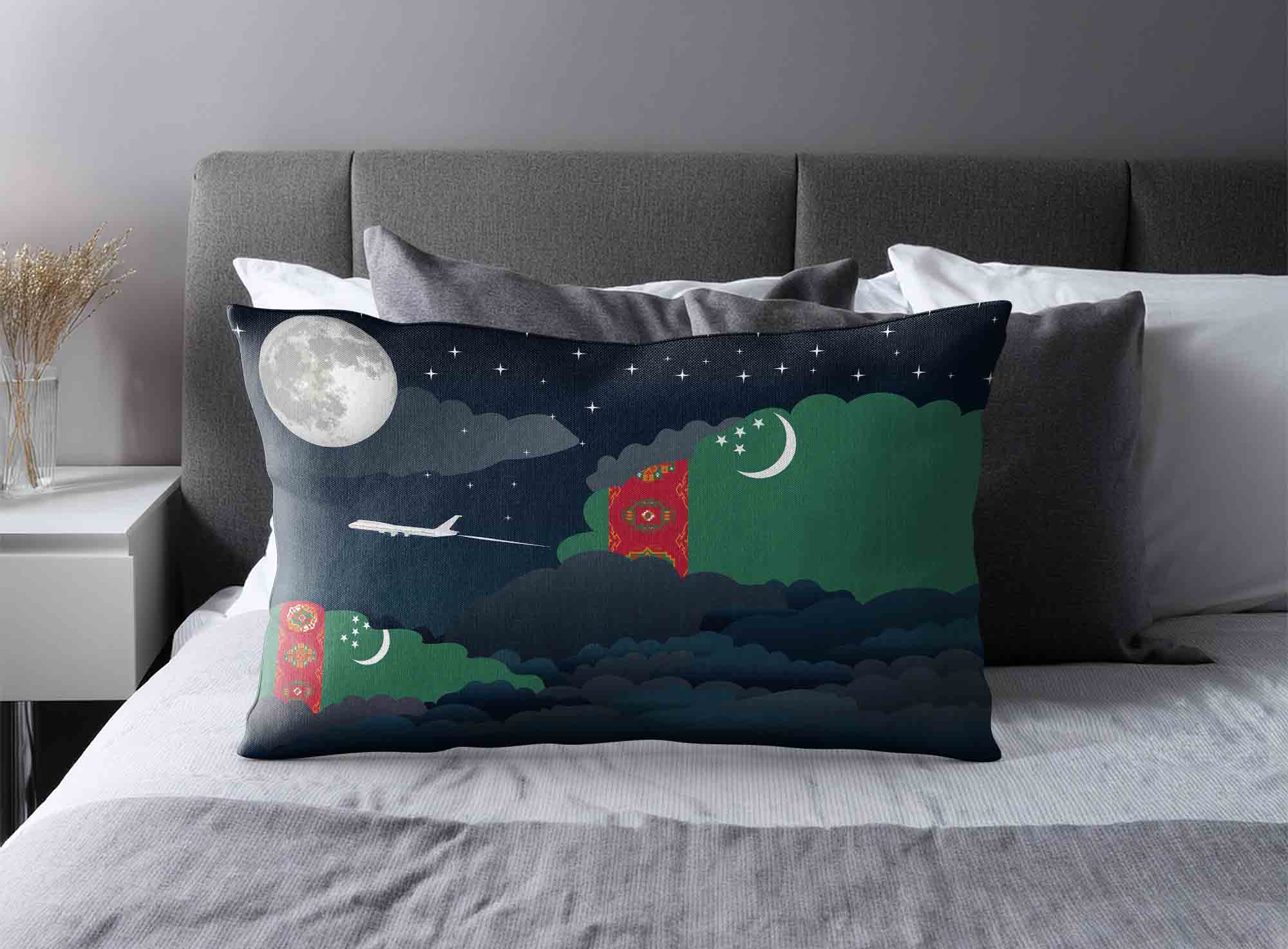 Turkmenistan World Airplane Night Clouds Square & Rectangle Pillow Cases | Aviation Night Sky Decorative Throw Pillow Covers image 2