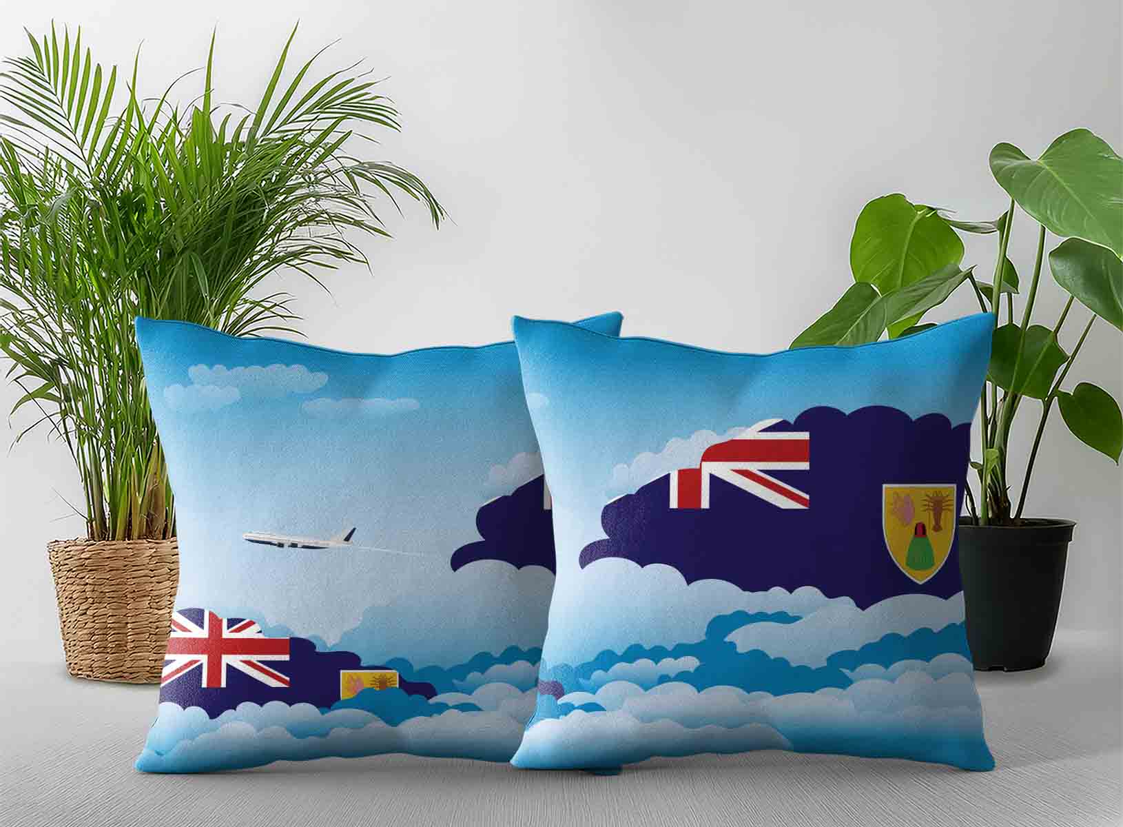 Turks Case and Caicos Islands World Airplane Day Clouds Square & Rectangle Pillow Cases | Aviation Sky Travel Decorative Throw Pillow Covers