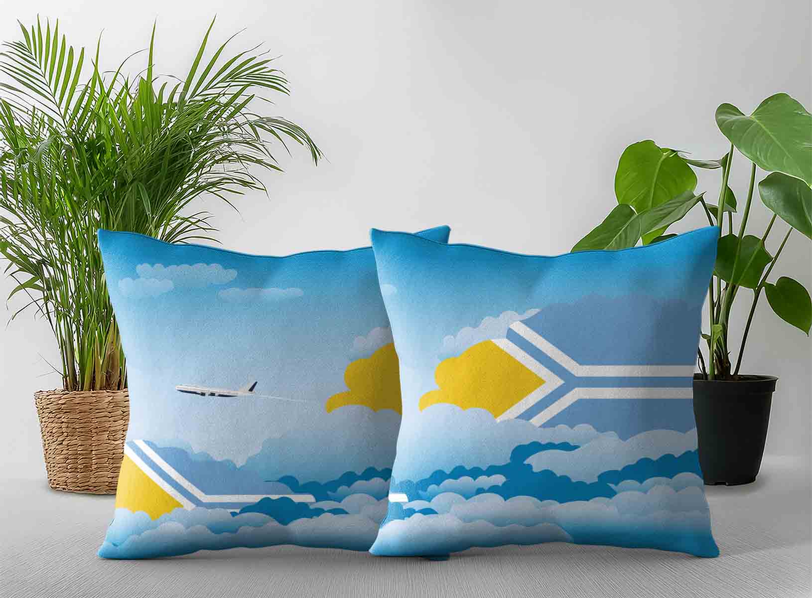 Tuva World Airplane Day Clouds Square & Rectangle Pillow Cases | Aviation Sky Travel Decorative Throw Pillow Covers