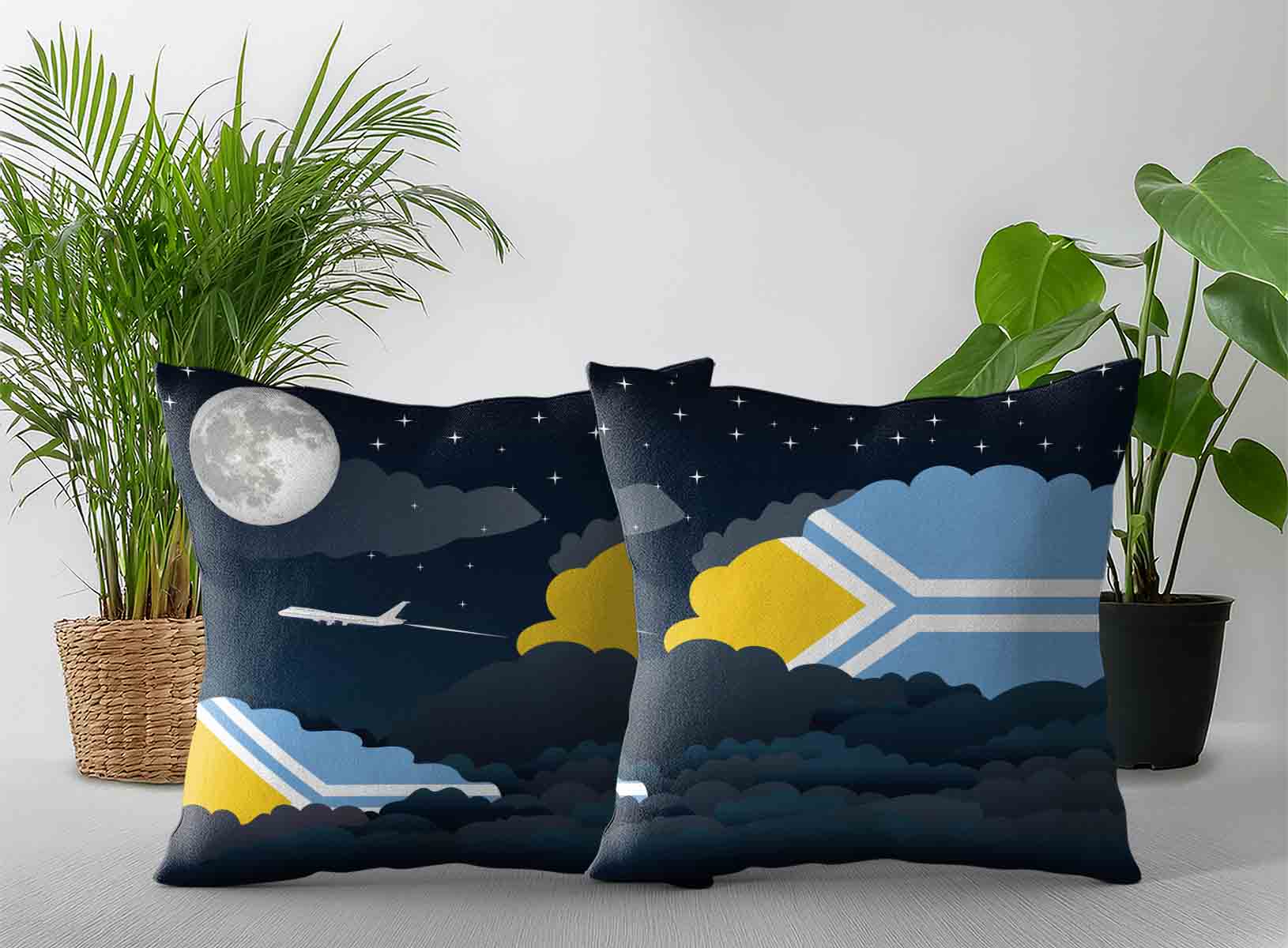 Tuva World Airplane Night Clouds Square & Rectangle Pillow Cases | Aviation Night Sky Decorative Throw Pillow Covers