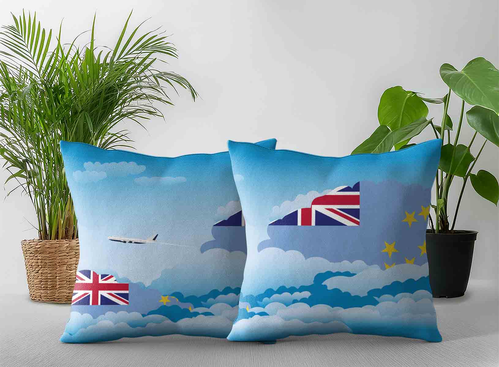 Tuvalu World Airplane Day Clouds Square & Rectangle Pillow Cases | Aviation Sky Travel Decorative Throw Pillow Covers