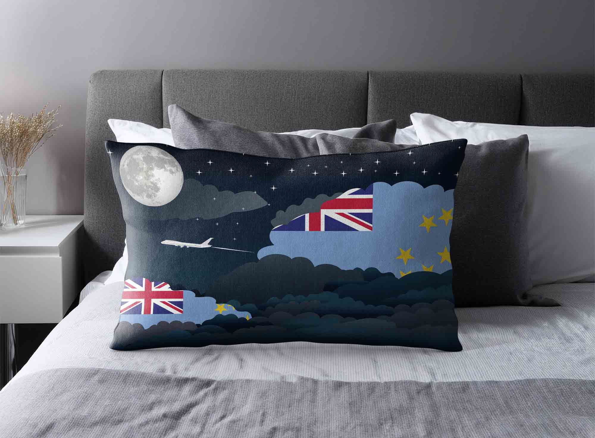 Tuvalu World Airplane Night Clouds Square & Rectangle Pillow Cases | Aviation Night Sky Decorative Throw Pillow Covers image 2