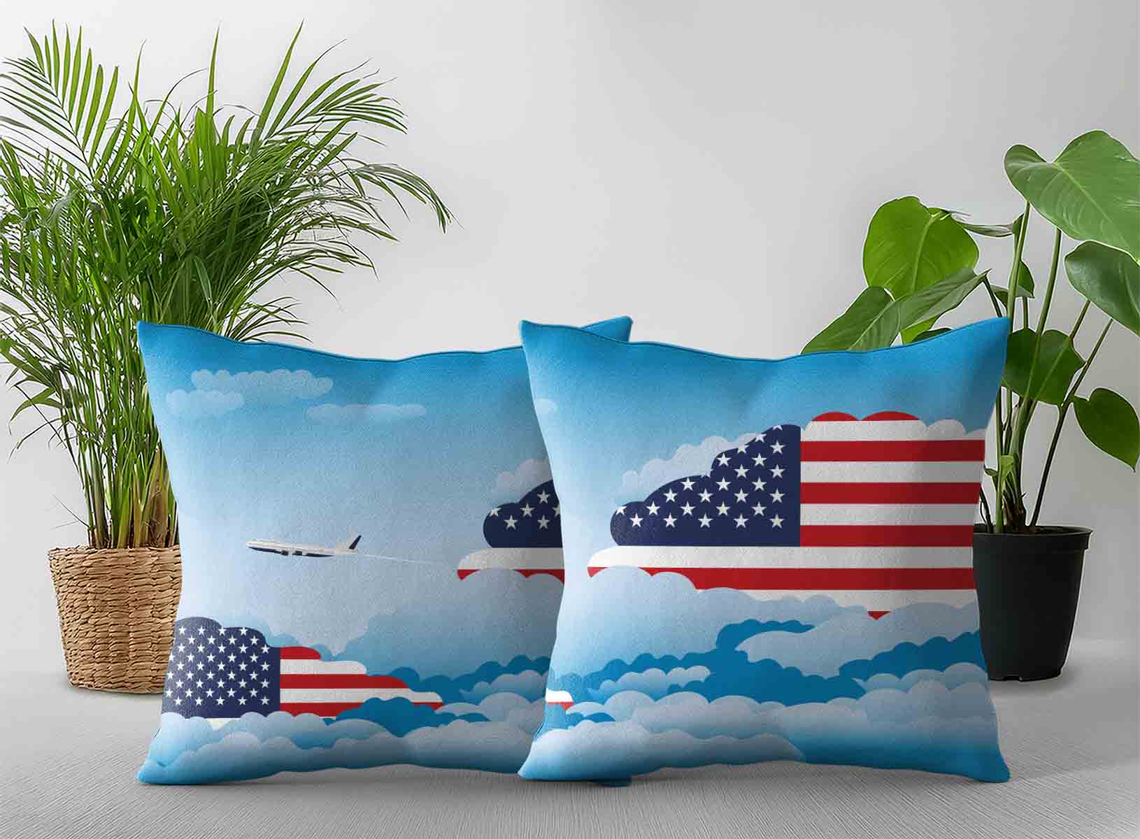 USA World Airplane Day Clouds Square & Rectangle Pillow Cases | Aviation Sky Travel Decorative Throw Pillow Covers
