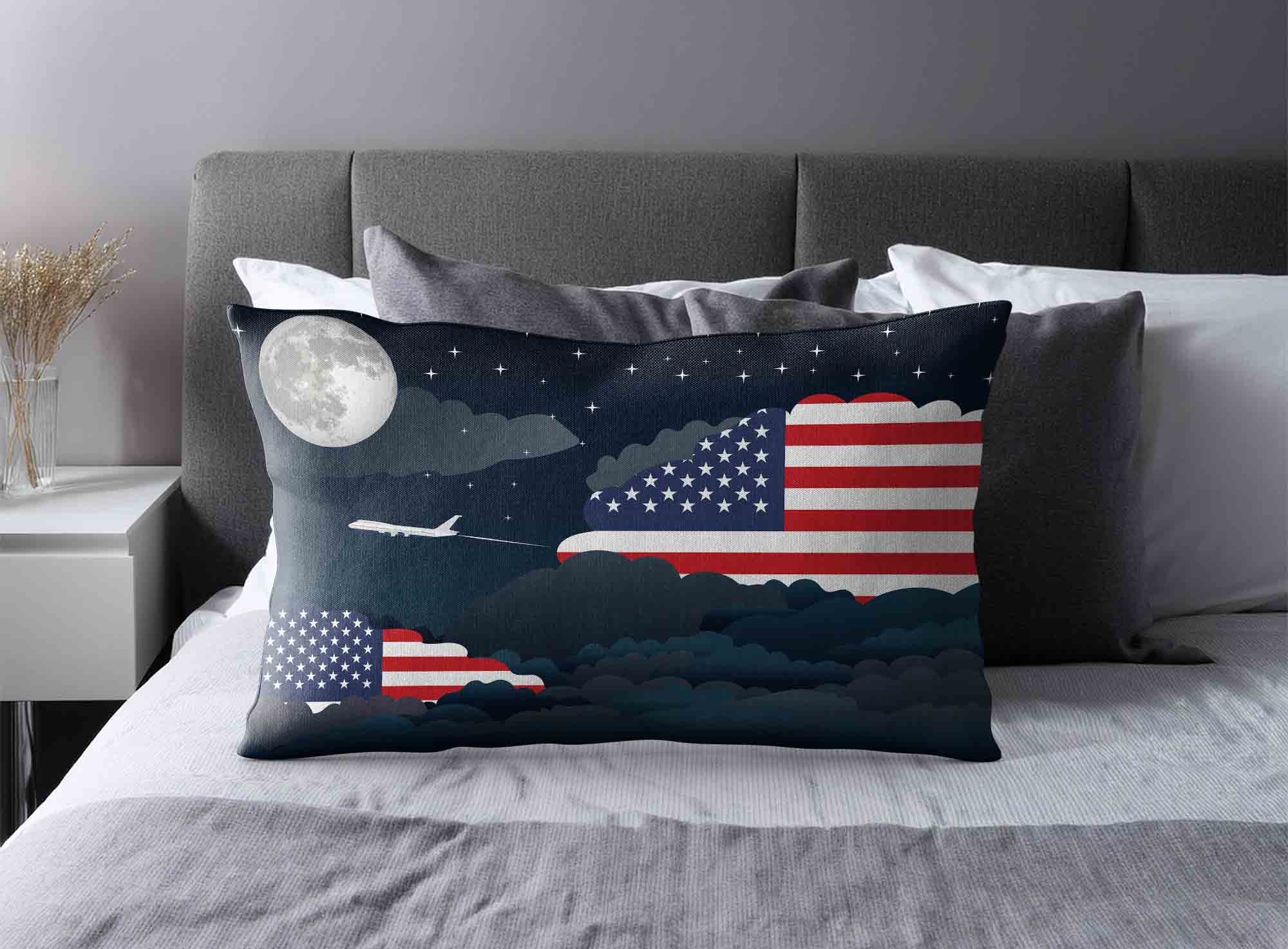 USA World Airplane Night Clouds Square & Rectangle Pillow Cases | Aviation Night Sky Decorative Throw Pillow Covers image 2