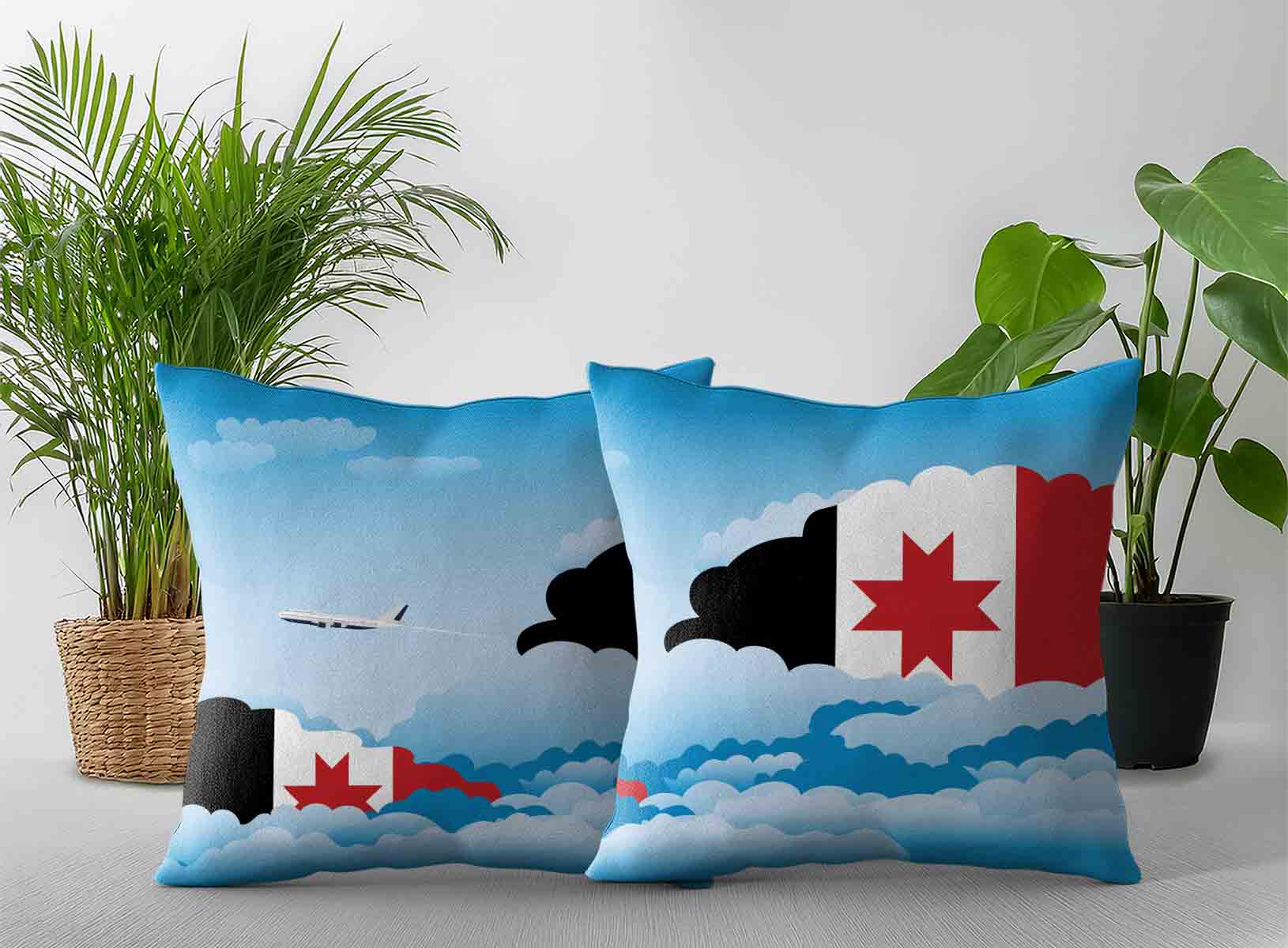 Udmurtia World Airplane Day Clouds Square & Rectangle Pillow Cases | Aviation Sky Travel Decorative Throw Pillow Covers