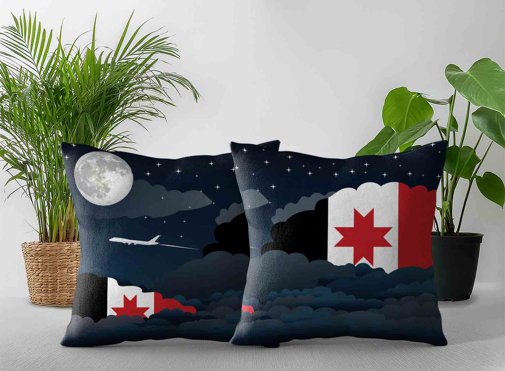 Udmurtia World Airplane Night Clouds Square & Rectangle Pillow Cases | Aviation Night Sky Decorative Throw Pillow Covers