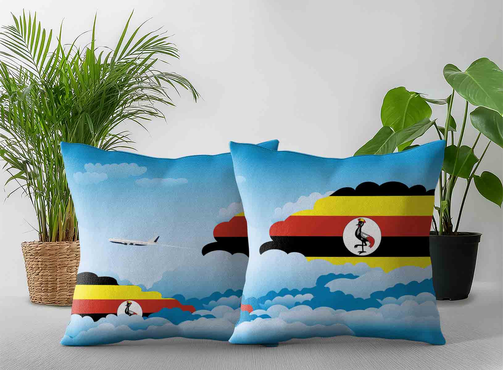 Uganda World Airplane Day Clouds Square & Rectangle Pillow Cases | Aviation Sky Travel Decorative Throw Pillow Covers
