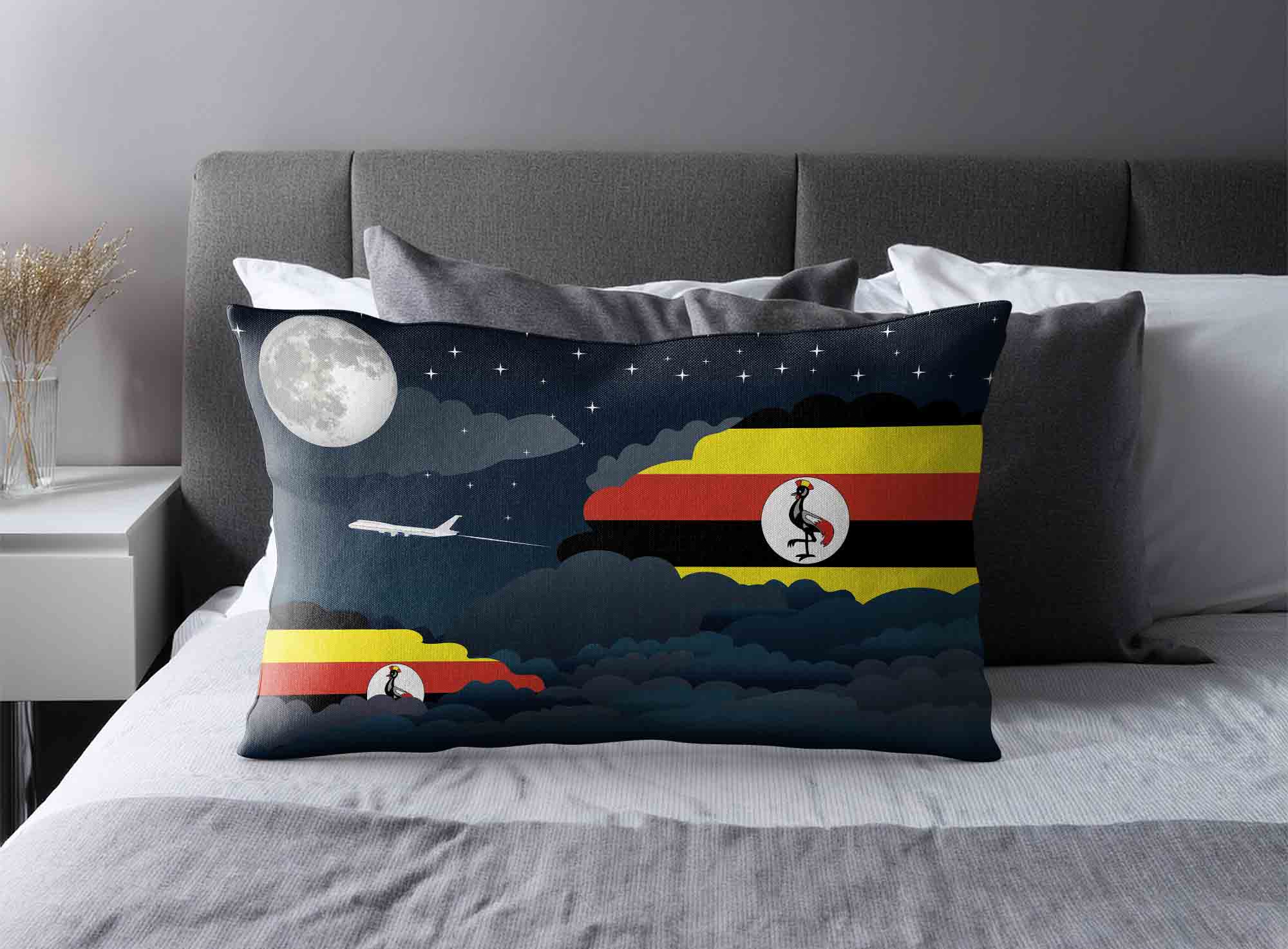 Uganda World Airplane Night Clouds Square & Rectangle Pillow Cases | Aviation Night Sky Decorative Throw Pillow Covers image 2